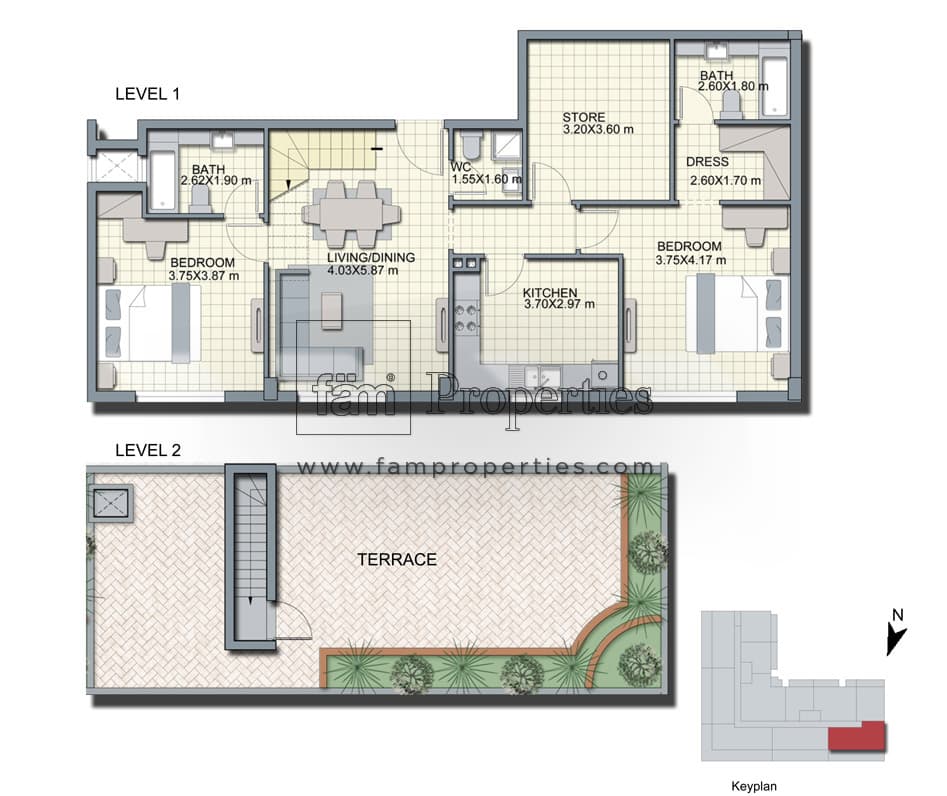 Alcove, 2-Bed Floor Plan, type: Fifth Floor Type B3 - 2BR + store