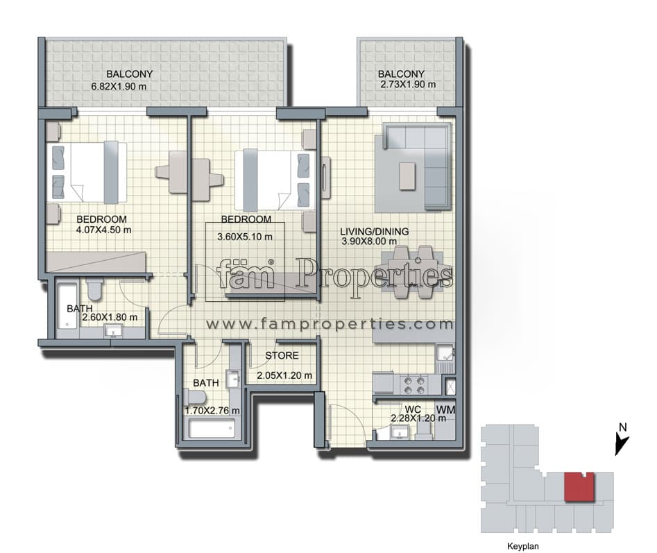 Alcove, 2-Bed Floor Plan, type: Fifth Floor Type B5 - 2BR + store