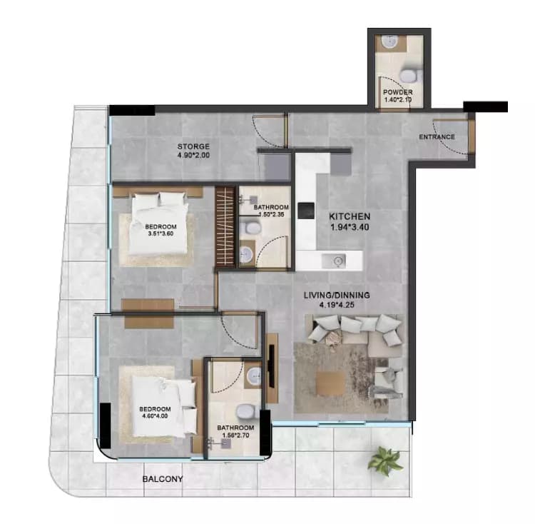 ALTA by Meteora, 2-Bed Floor Plan, type: 2 Bed