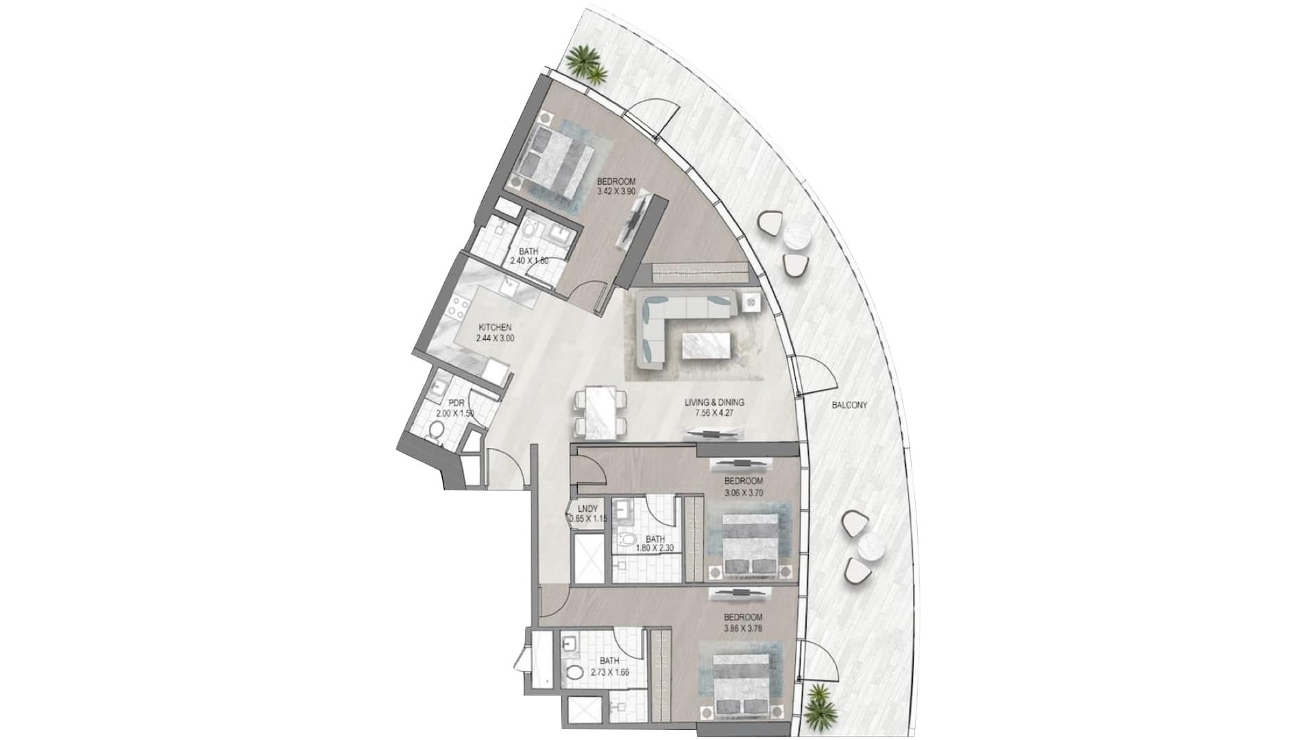 Altitude, 3-Bed Floor Plan, type: 3BR