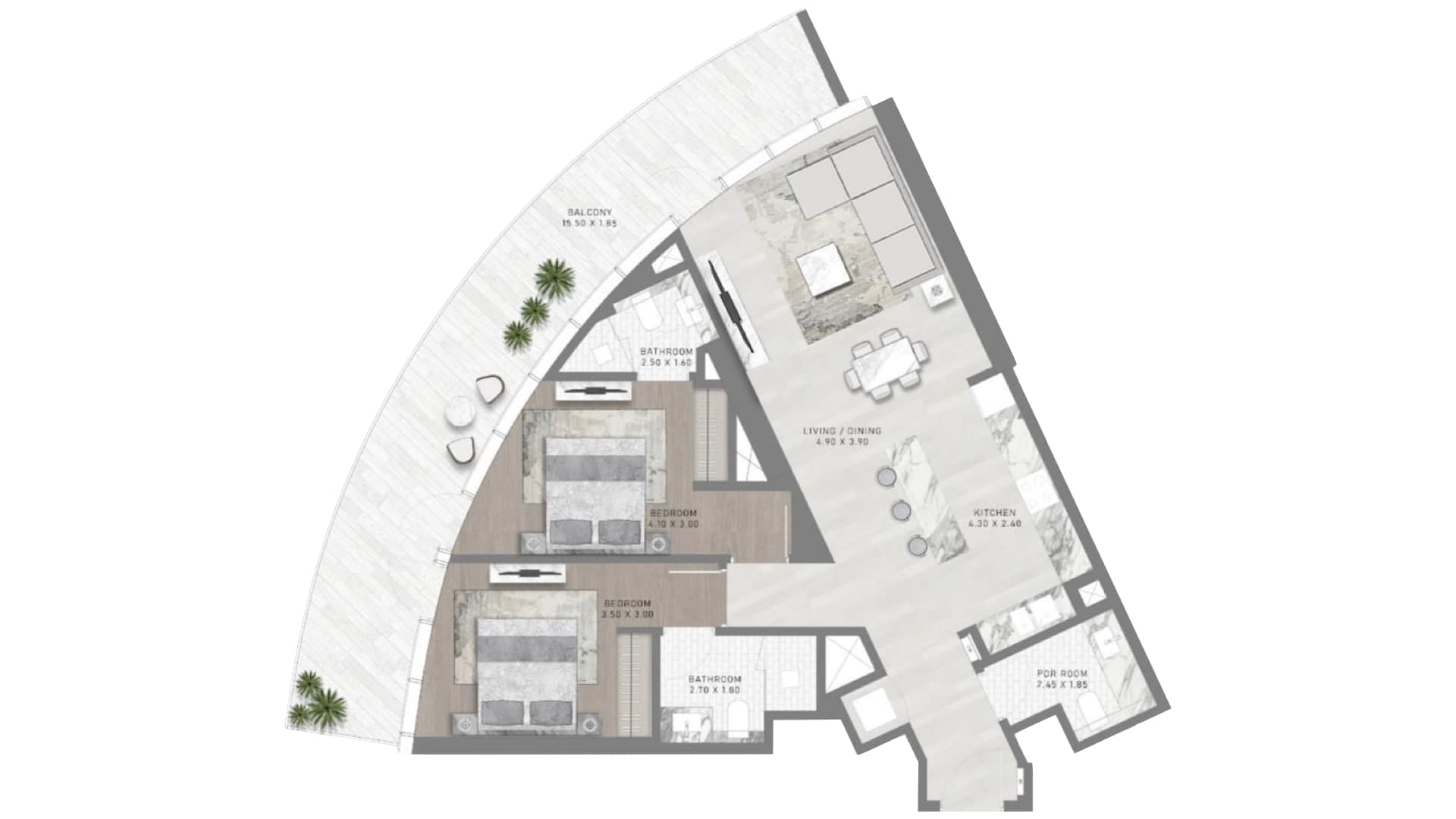Altitude, 2-Bed Floor Plan, type: 2BR