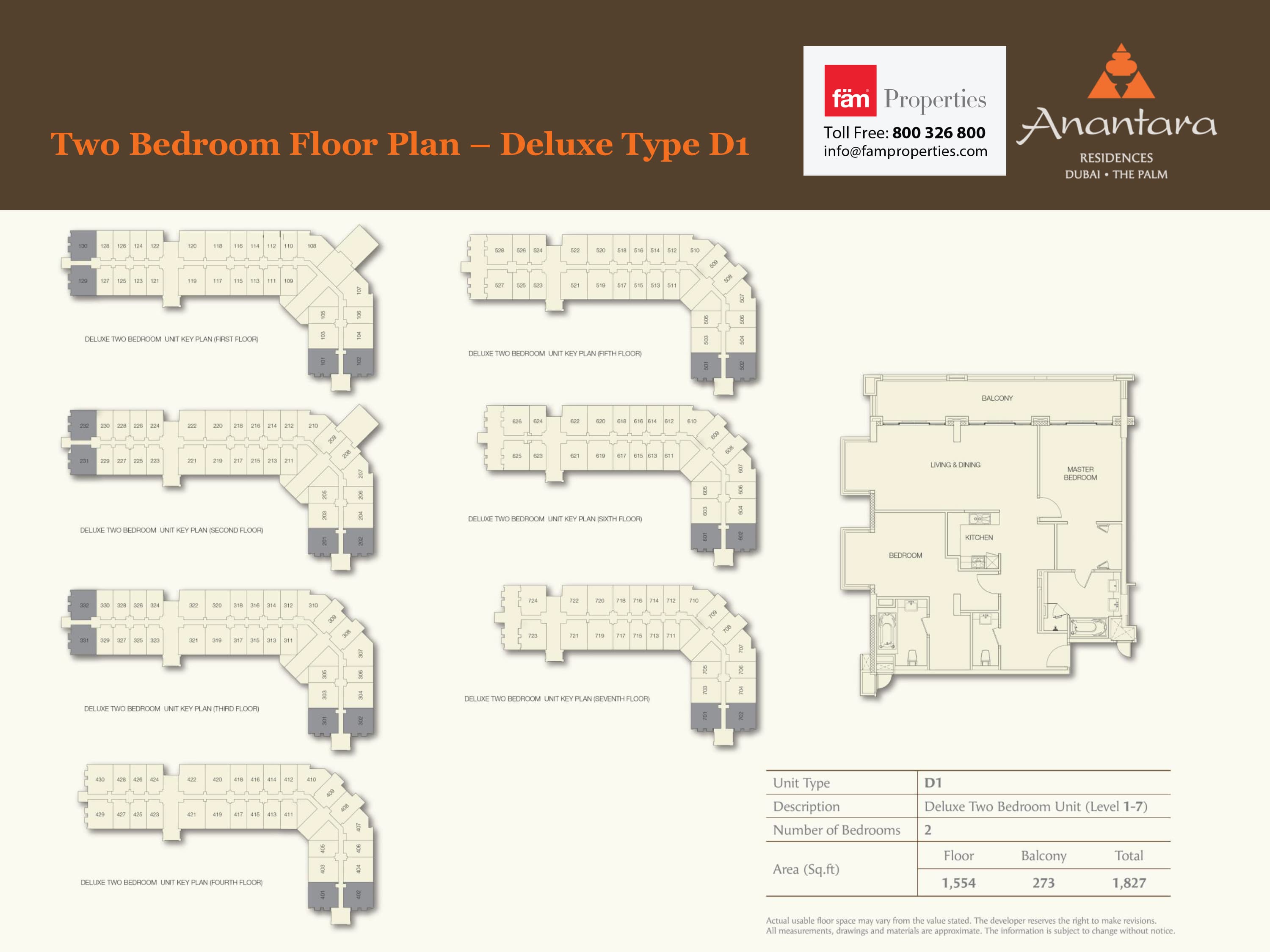 Anantara Residences, 2-Bed Floor Plan, type: 2BR Unit Deluxe Type D1