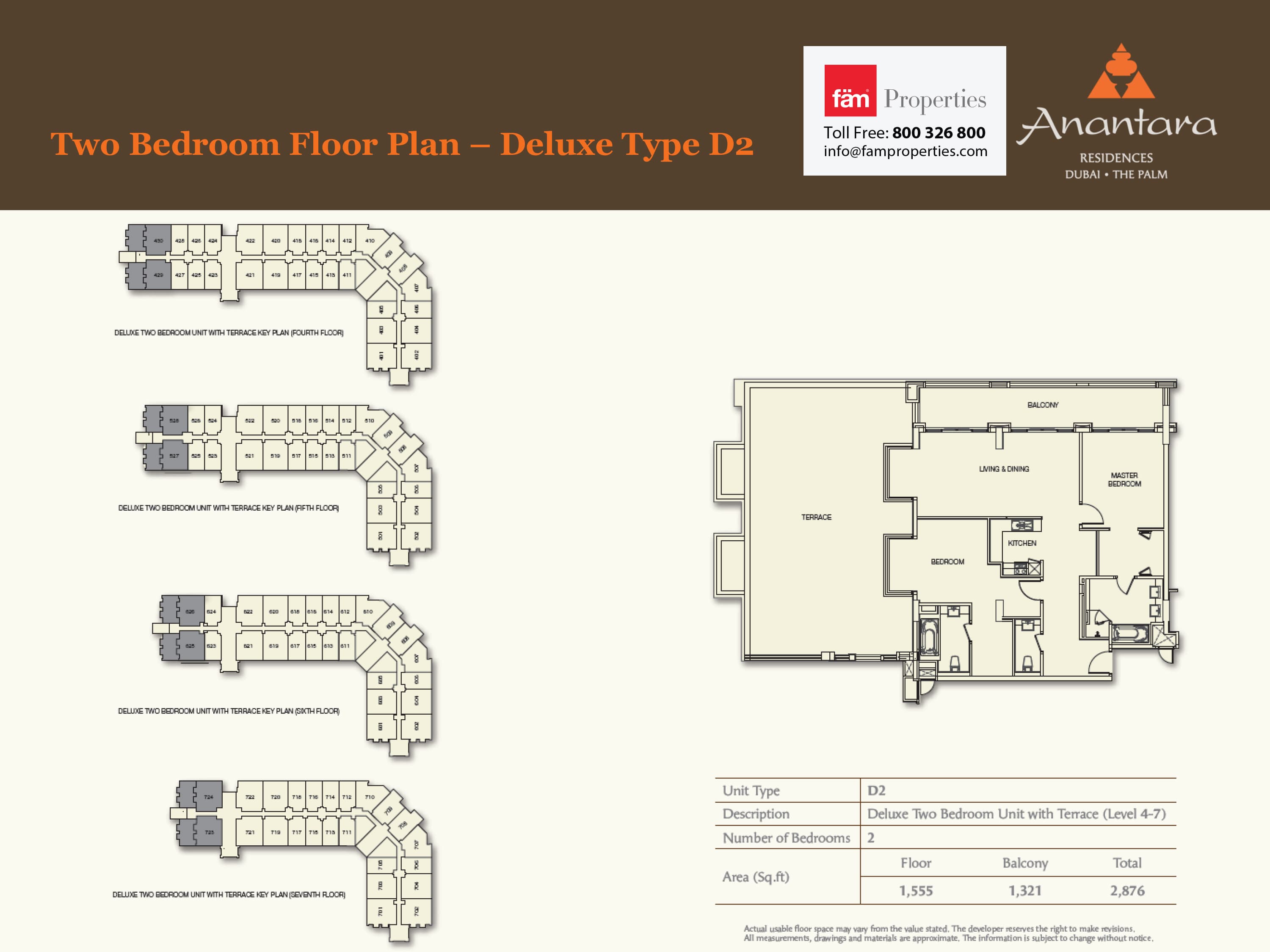 Anantara Residences, 2-Bed Floor Plan, type: 2BR Unit Deluxe Type D2