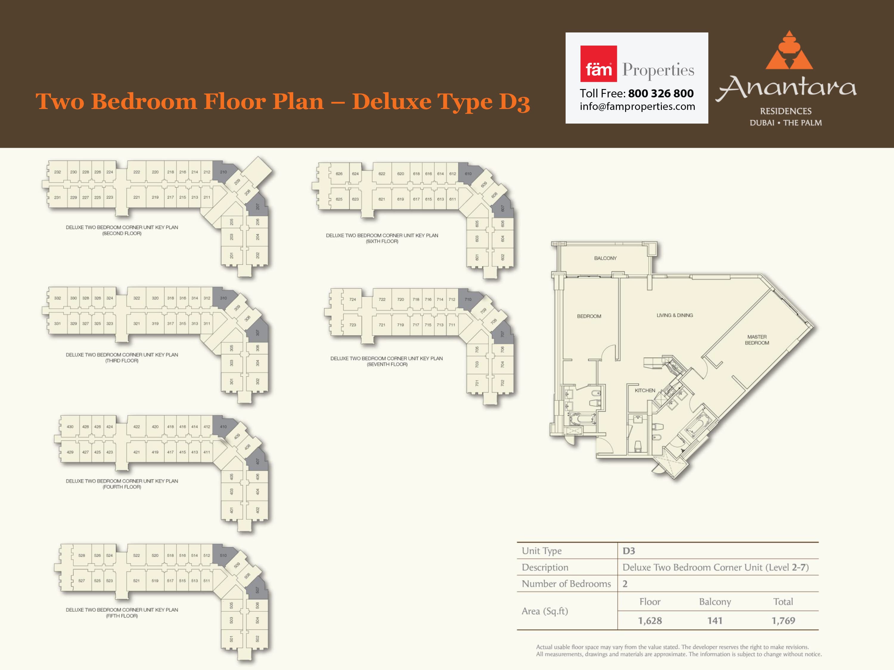 Anantara Residences, 2-Bed Floor Plan, type: 2BR Unit Deluxe Type D3