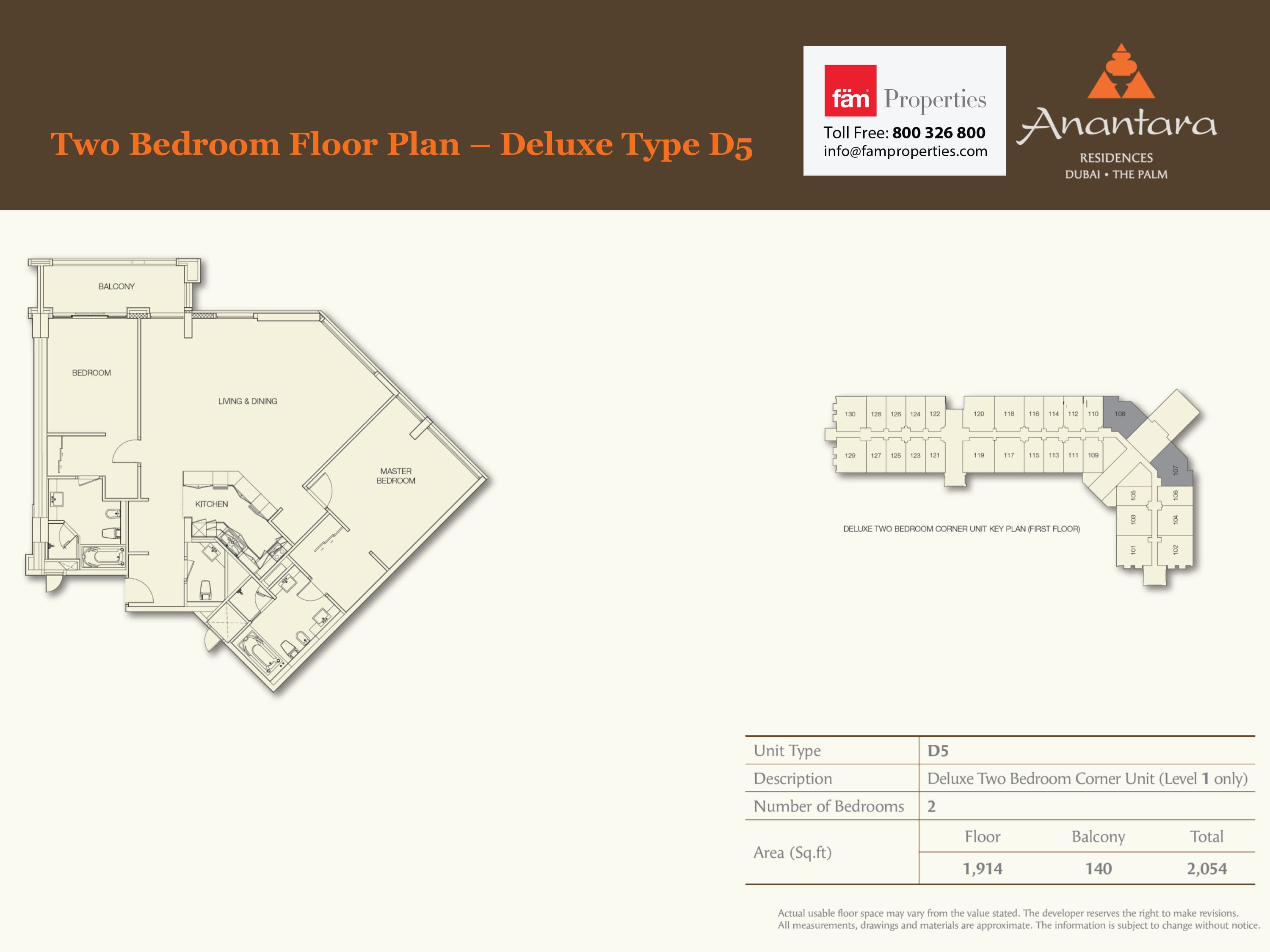 Anantara Residences, 2-Bed Floor Plan, type: 2BR Unit Deluxe Type D5