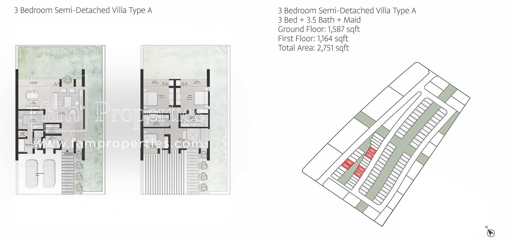 Anber Semi-Detached Villas, 3-Bed Floor Plan, type: 3 Bedroom