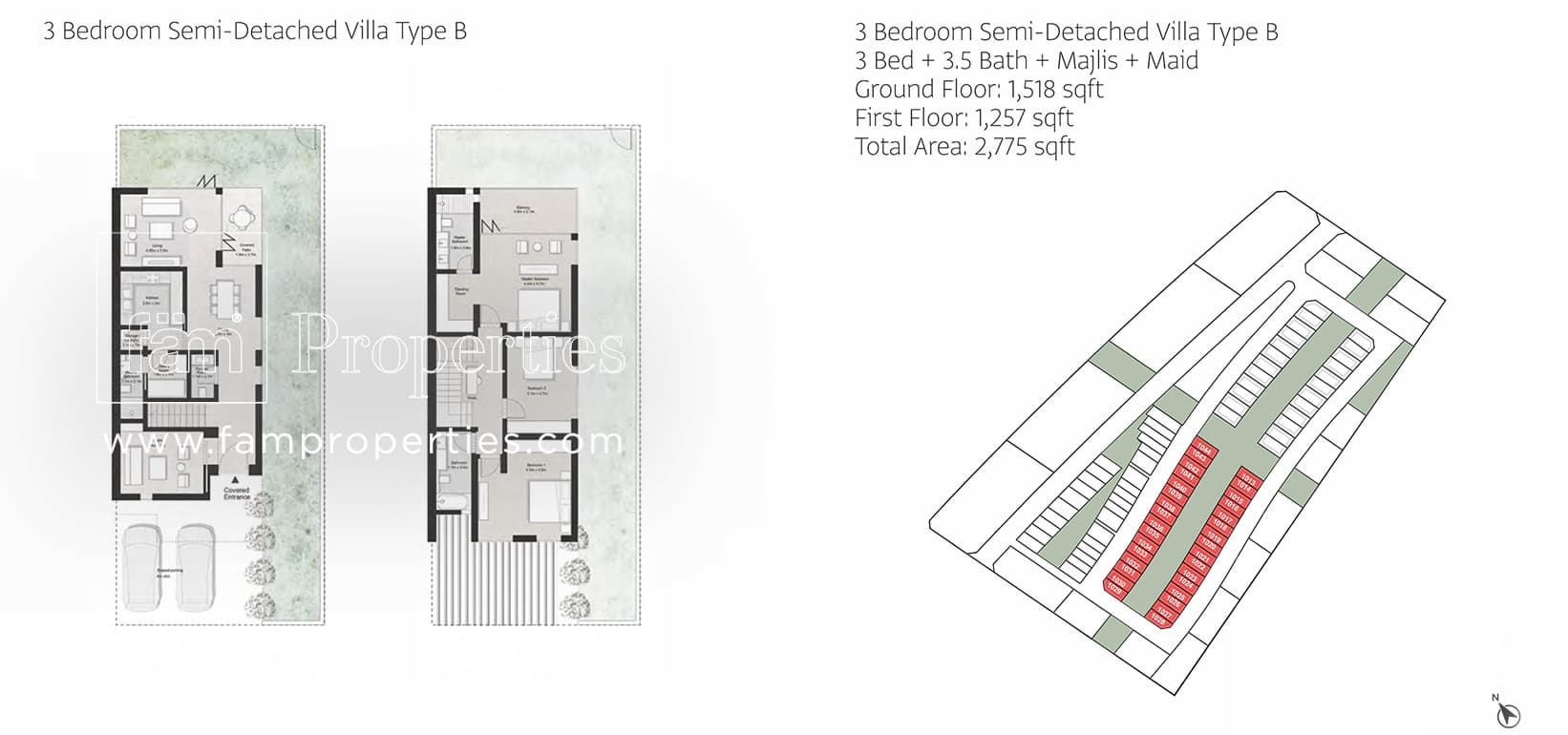 Anber Semi-Detached Villas, 3-Bed Floor Plan, type: 3 Bedroom