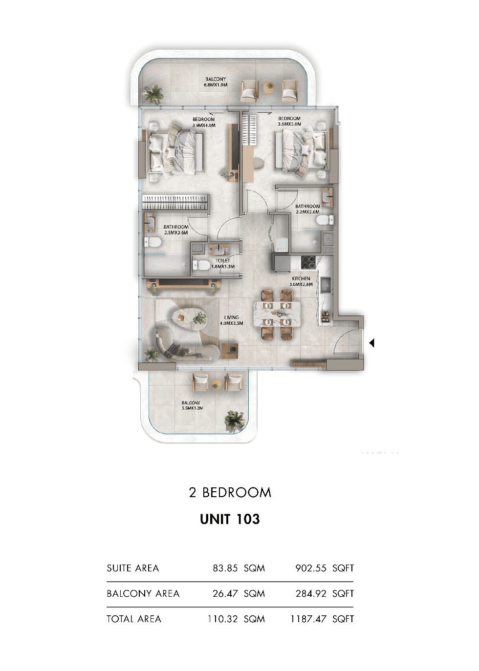 Antalya, 2-Bed Floor Plan, type: