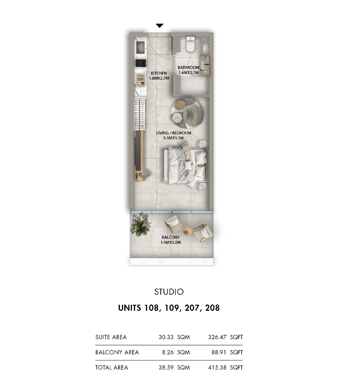 Antalya, 0-Bed Floor Plan, type: