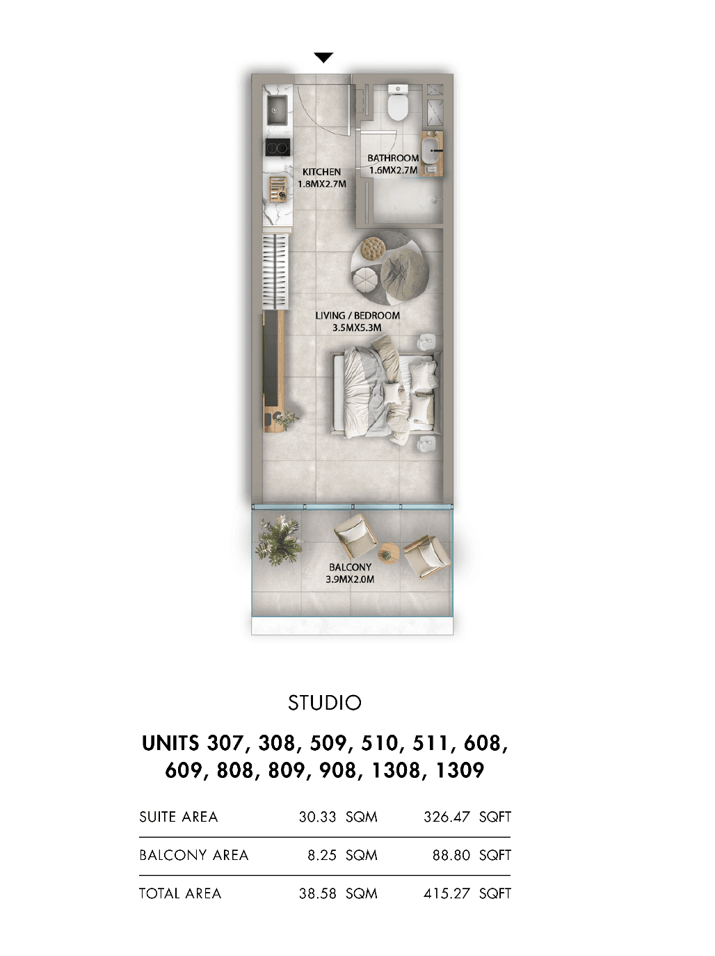 Antalya, 0-Bed Floor Plan, type: