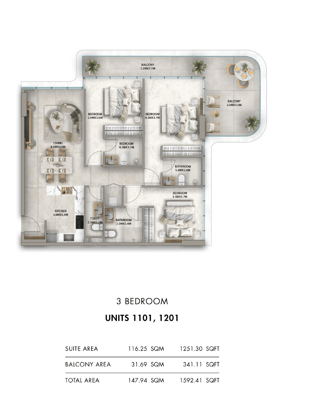 Antalya, 3-Bed Floor Plan, type: