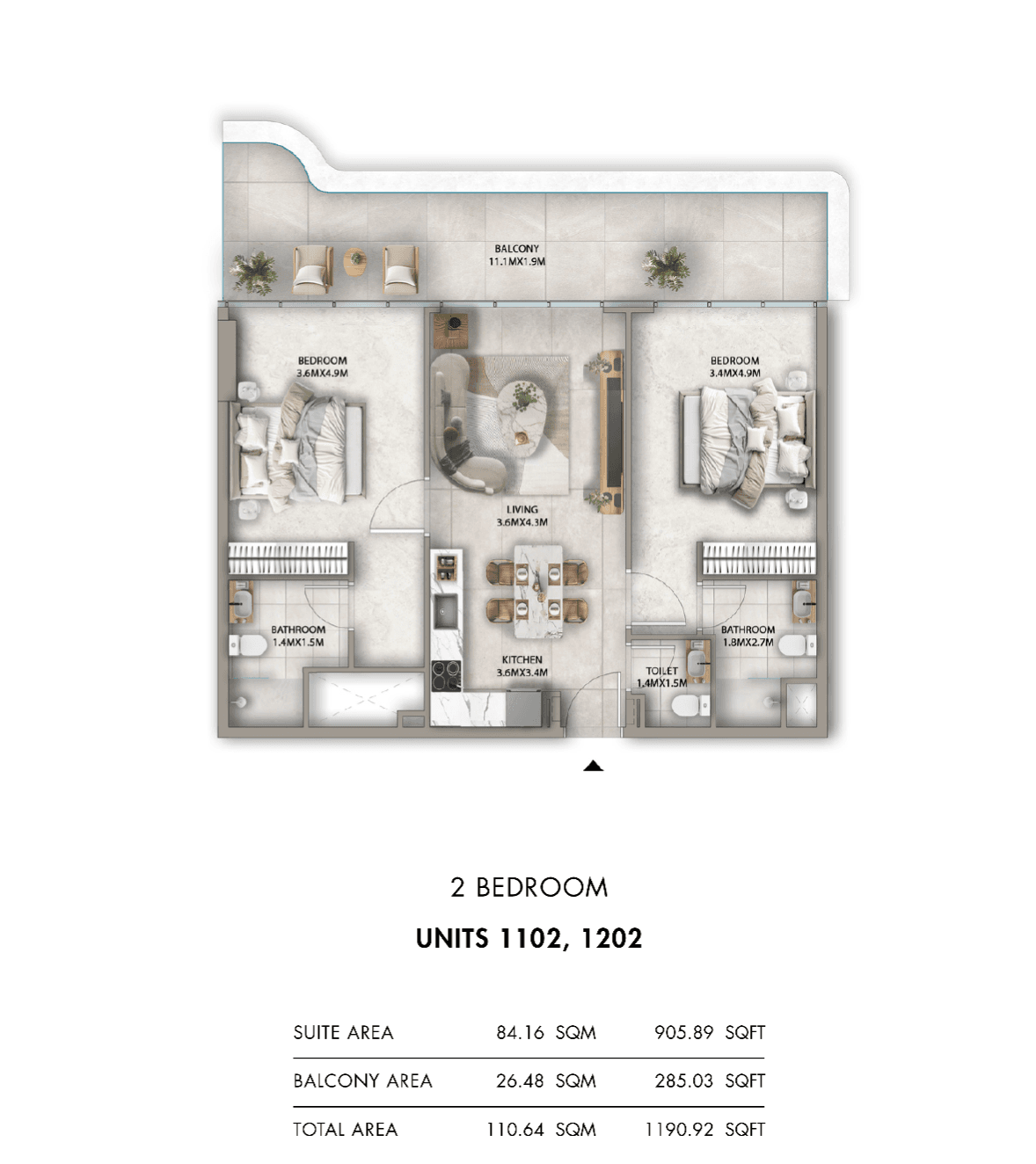 Antalya, 2-Bed Floor Plan, type:
