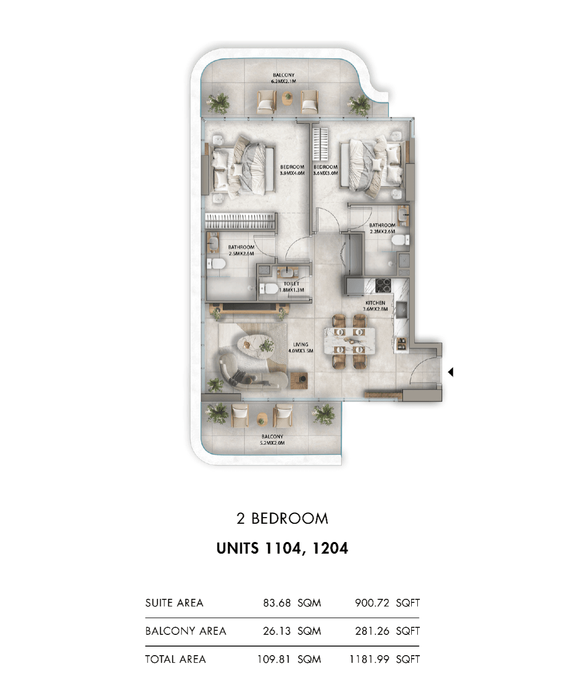 Antalya, 2-Bed Floor Plan, type: