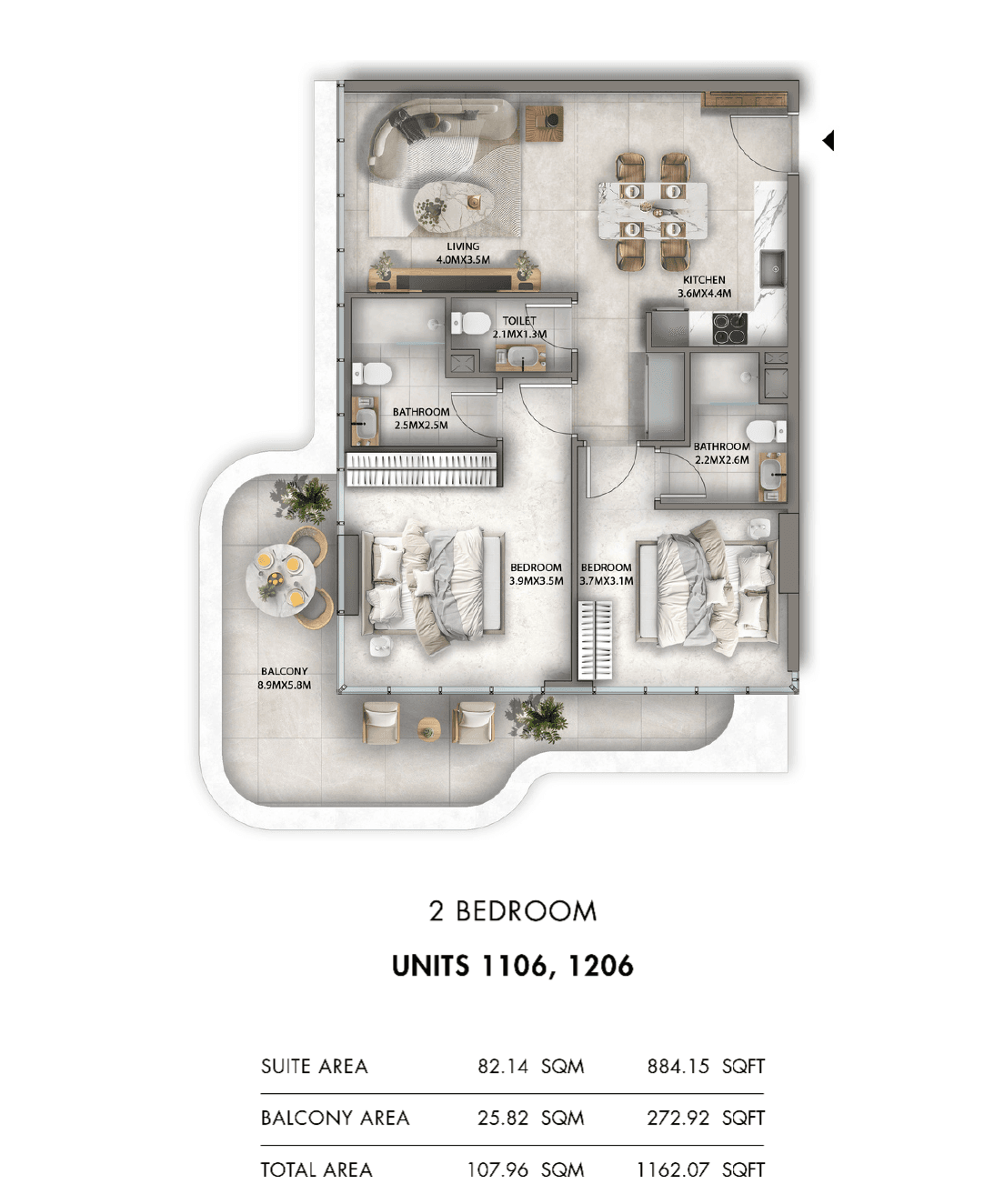 Antalya, 2-Bed Floor Plan, type: