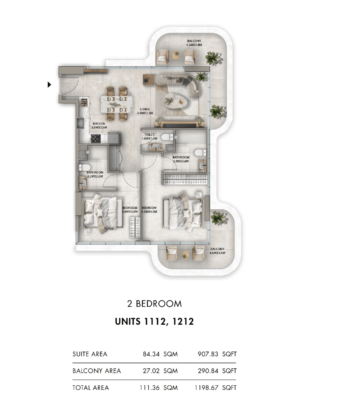 Antalya, 2-Bed Floor Plan, type:
