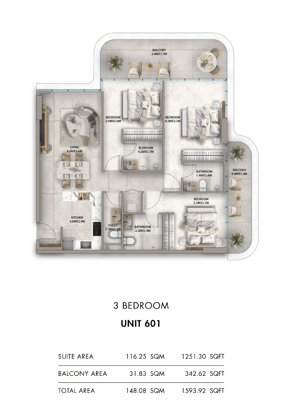 Antalya, 3-Bed Floor Plan, type: