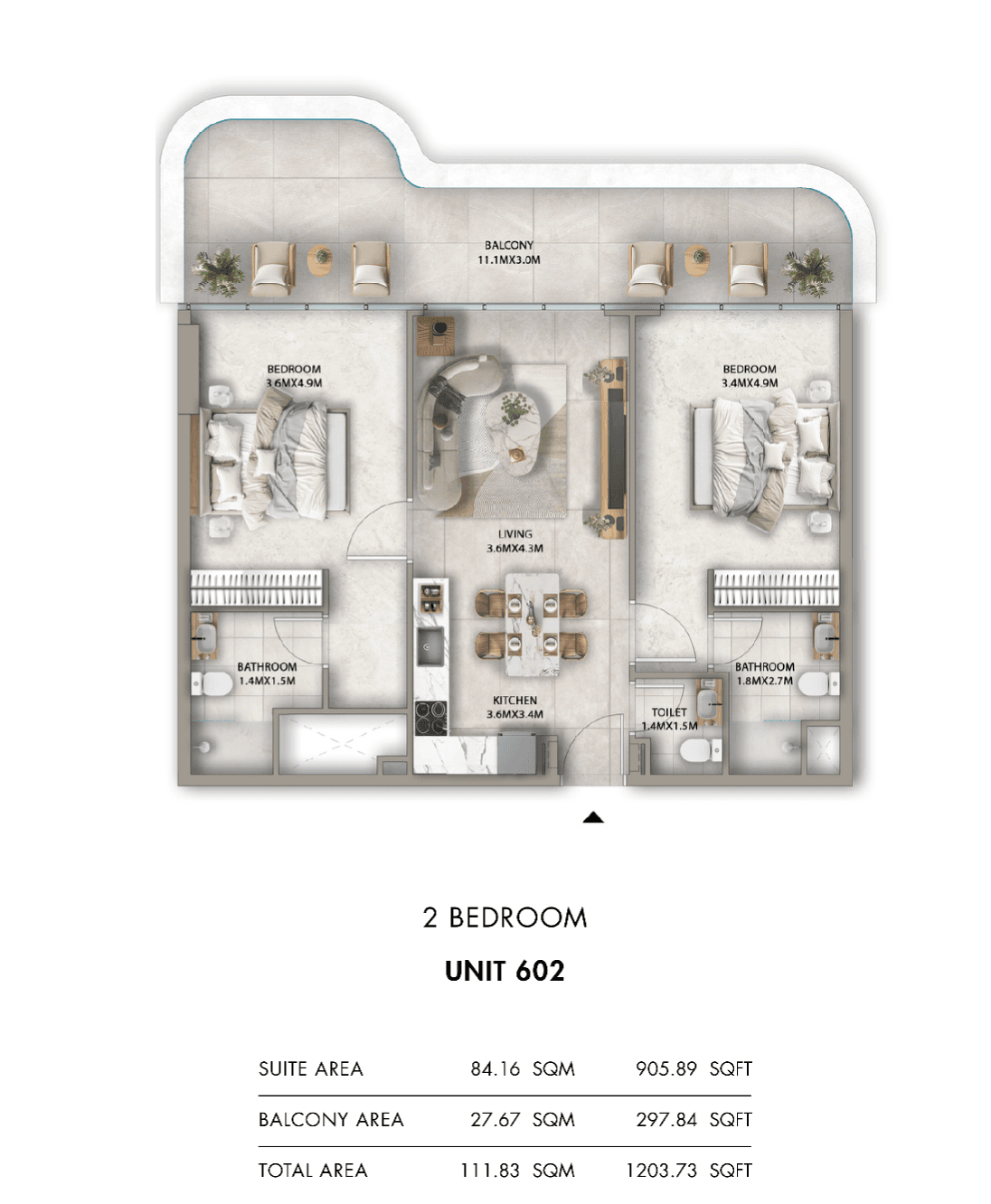 Antalya, 2-Bed Floor Plan, type: