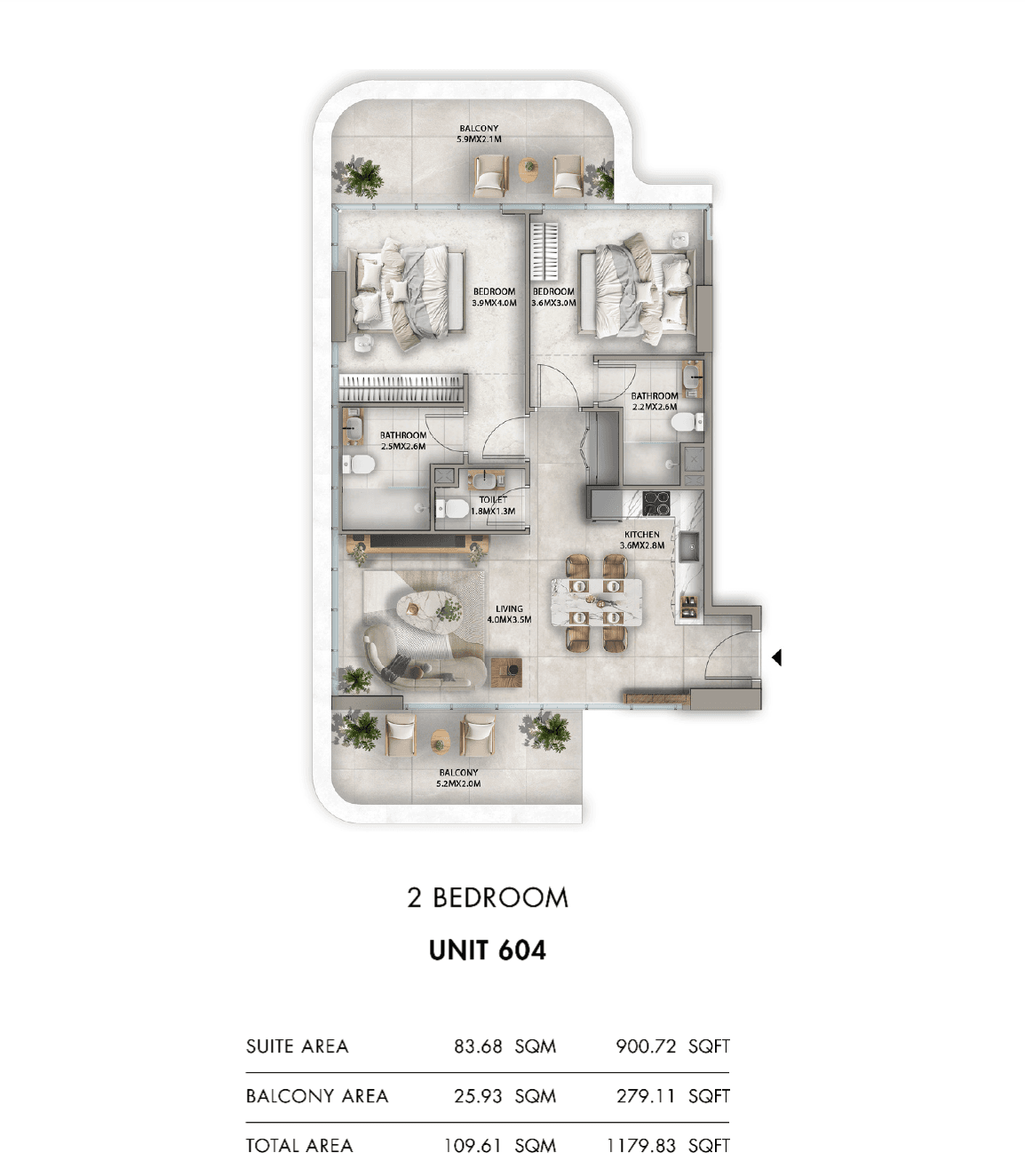 Antalya, 2-Bed Floor Plan, type: