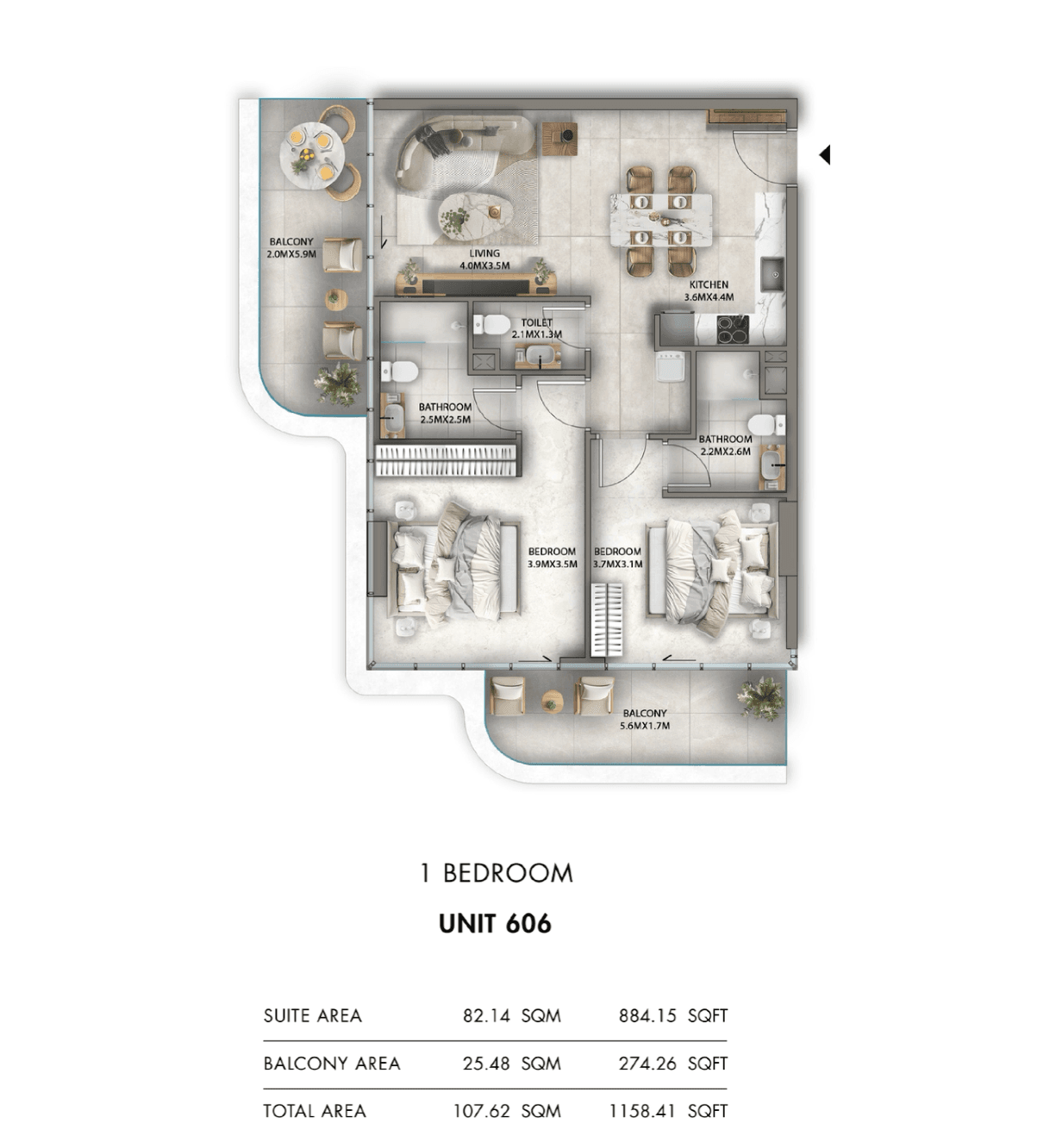 Antalya, 2-Bed Floor Plan, type: