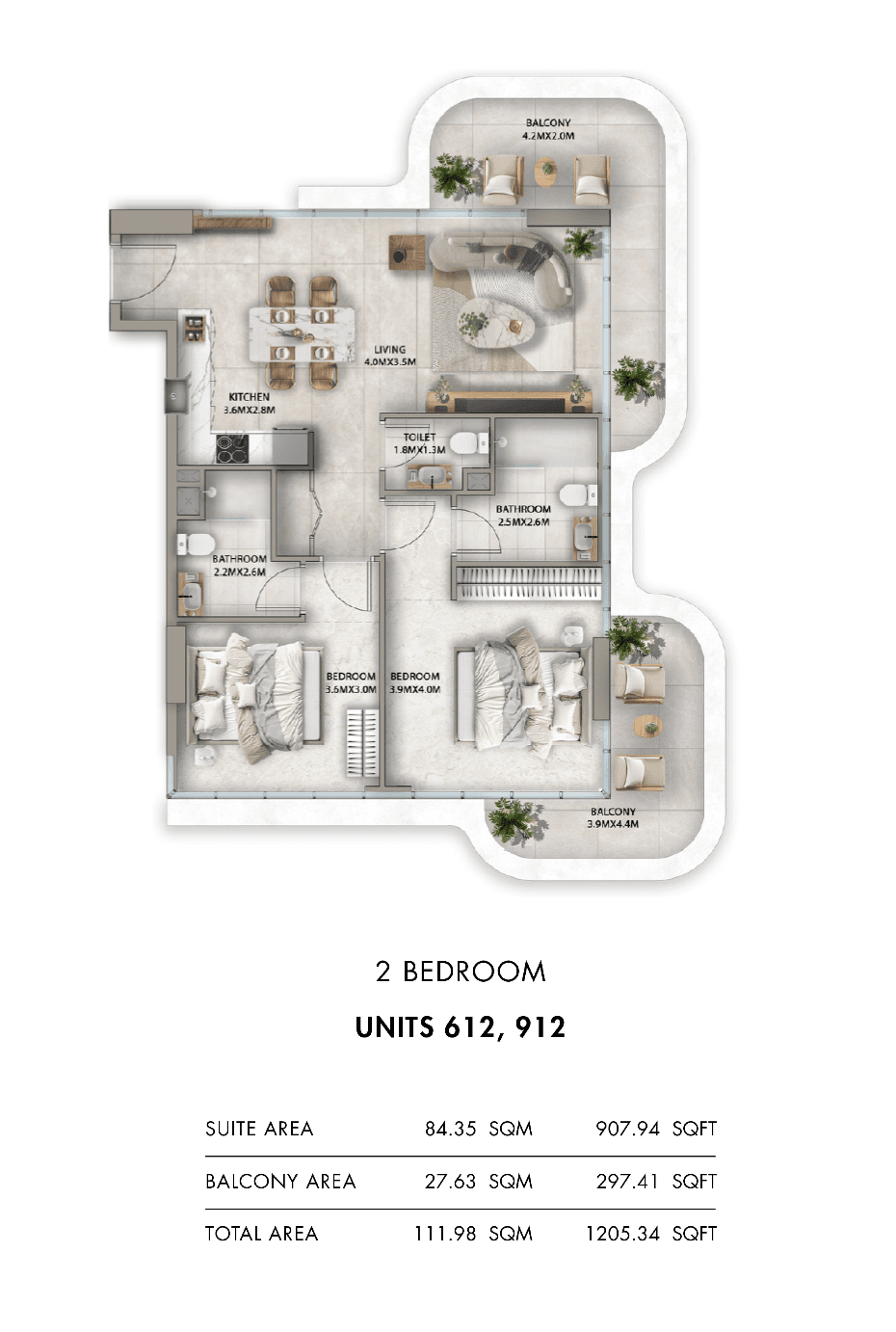 Antalya, 2-Bed Floor Plan, type: