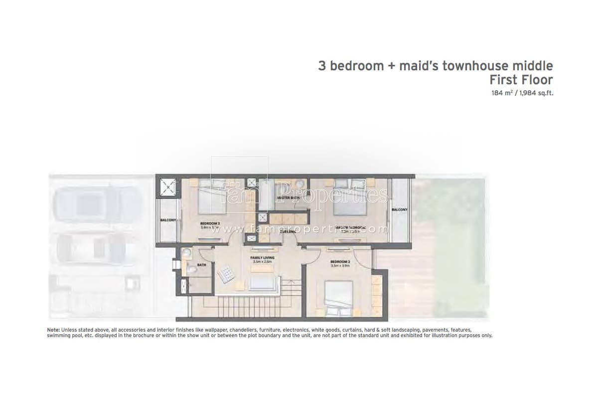 Arabella Townhouses Phase 1, 3-Bed Floor Plan, type: Mid Unit