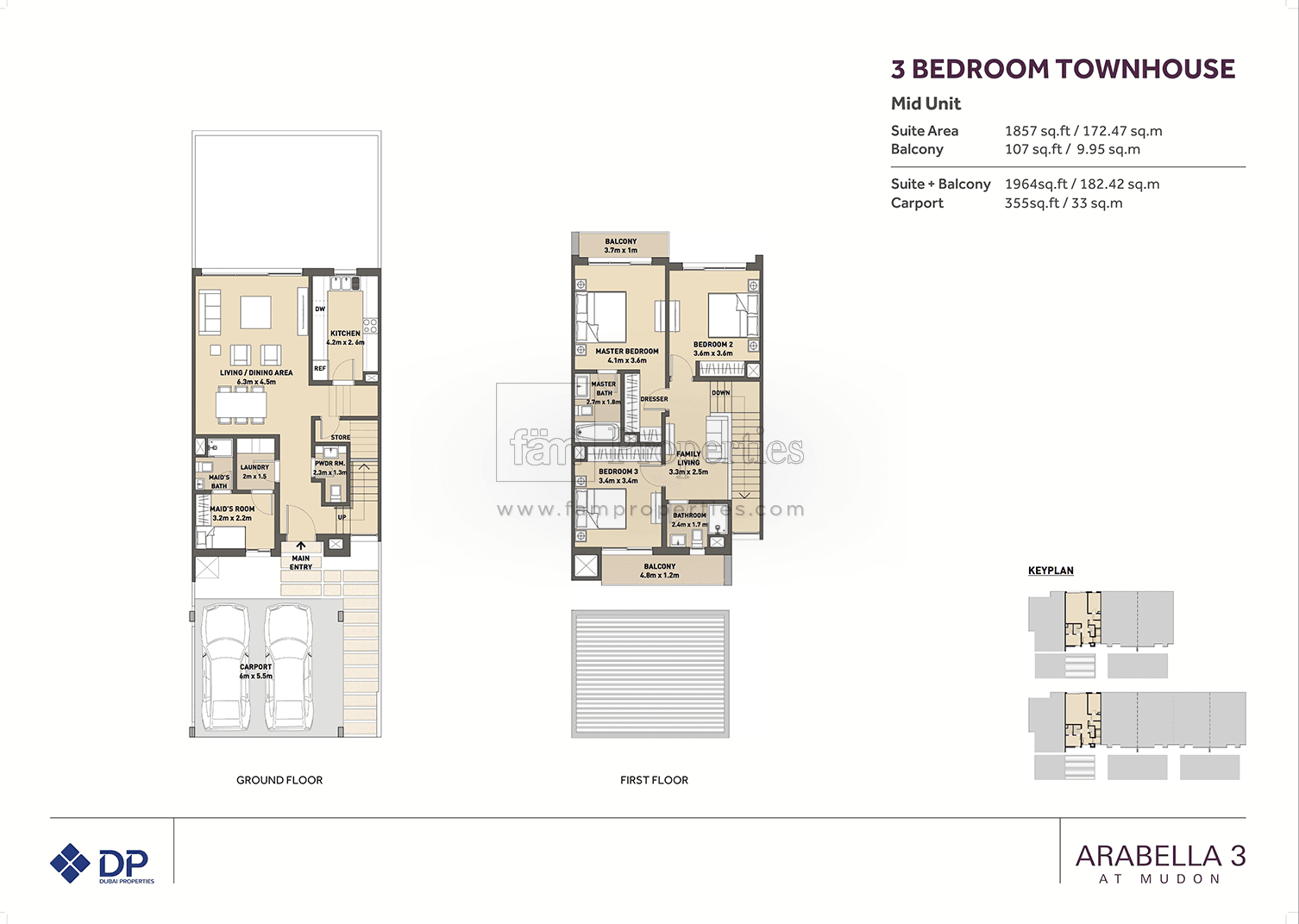 Arabella Townhouses Phase 3, 3-Bed Floor Plan, type: Mid Unit