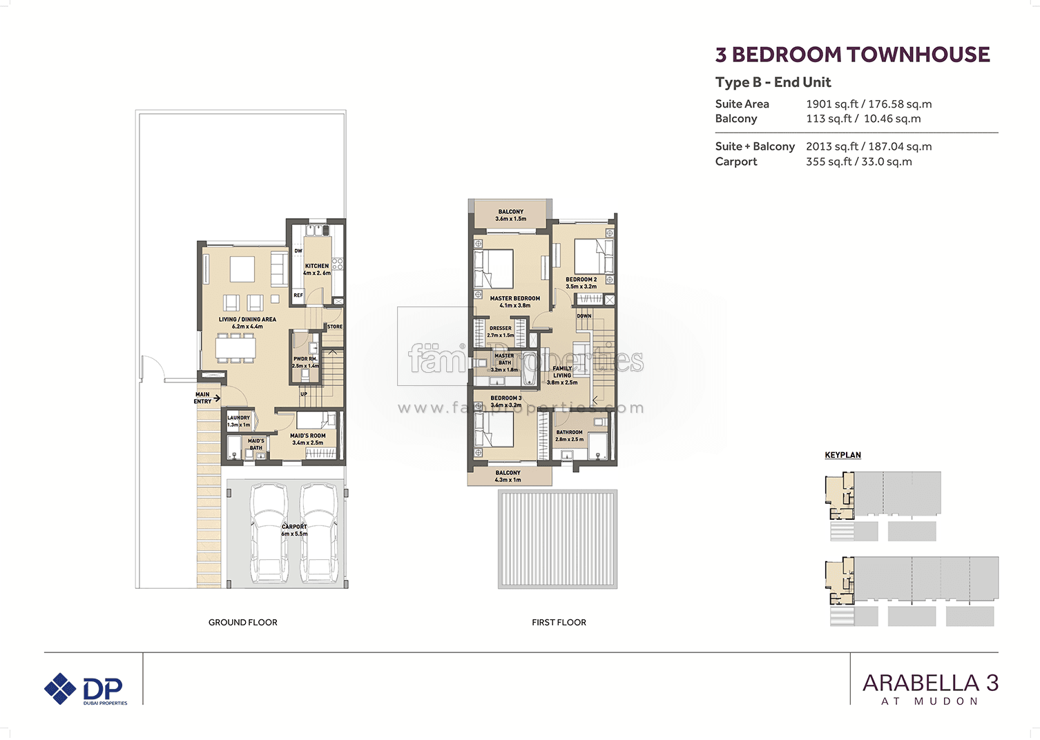 Arabella Townhouses Phase 3, 3-Bed Floor Plan, type: Type B - End Unit