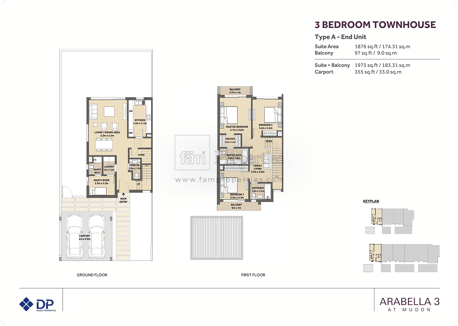 Arabella Townhouses Phase 3, 3-Bed Floor Plan, type: Type A - End Unit