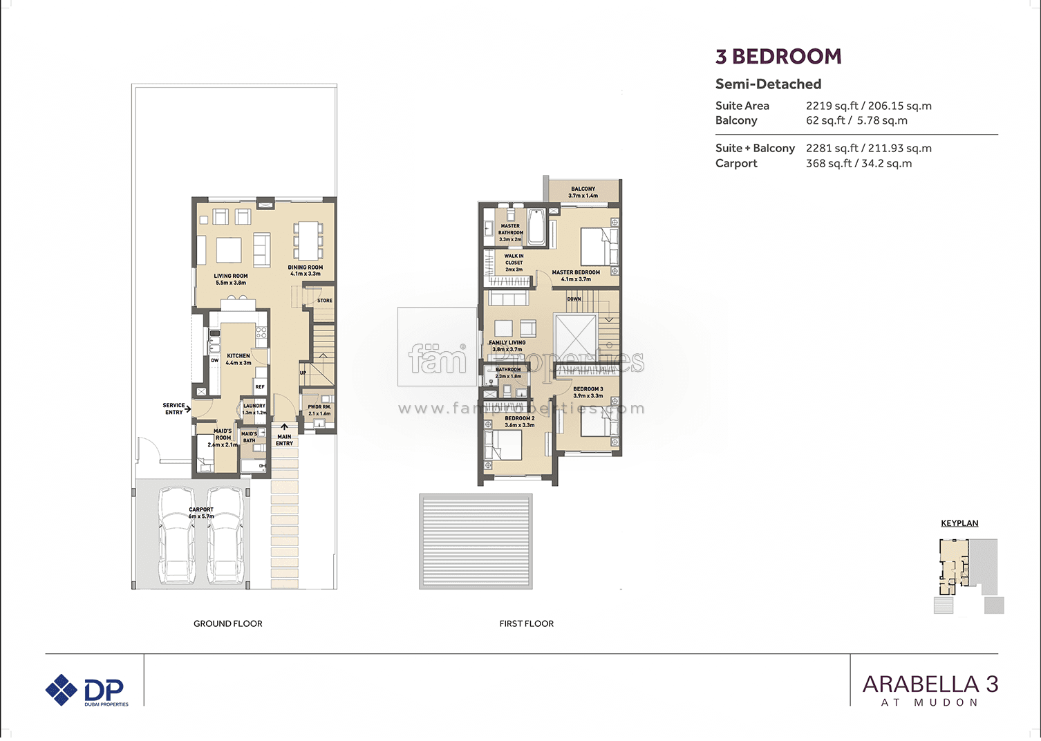 Arabella Townhouses Phase 3, 3-Bed Floor Plan, type: Semi-Detached