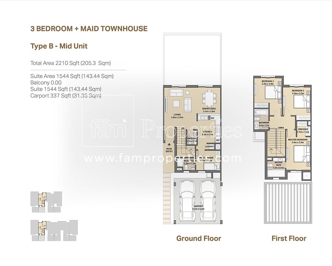 Arabella Townhouses Phase 3, 3-Bed Floor Plan, type: Type B - Mid Unit