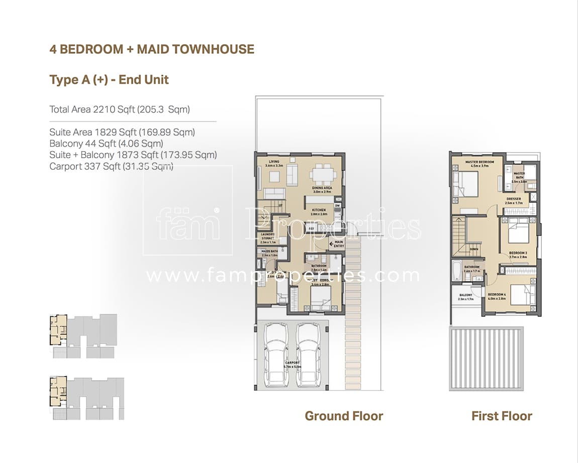Arabella Townhouses Phase 3, 4-Bed Floor Plan, type: Type A - End Unit