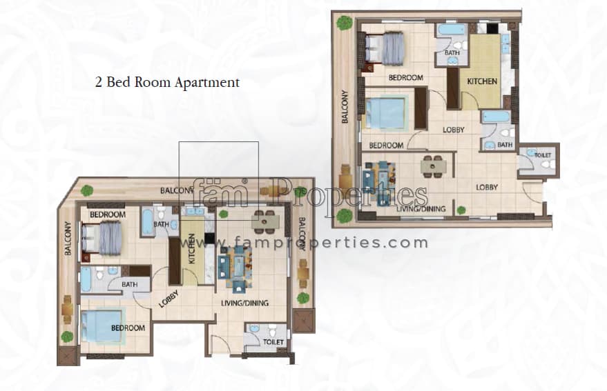 Arabian Gate, 2-Bed Floor Plan, type: 2 Bedroom Apartment