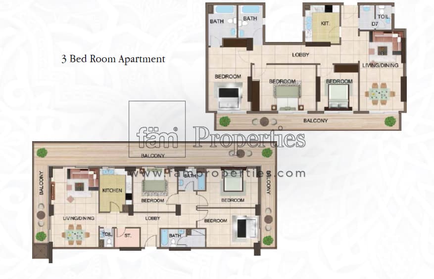 Arabian Gate, 3-Bed Floor Plan, type: 3 Bedroom Apartment