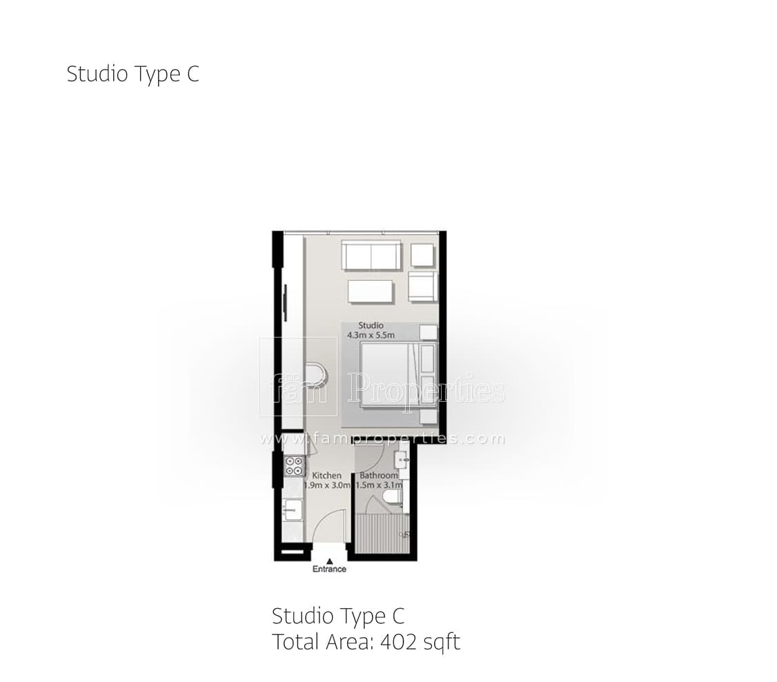 Areej Apartments, 0-Bed Floor Plan, type: Studio