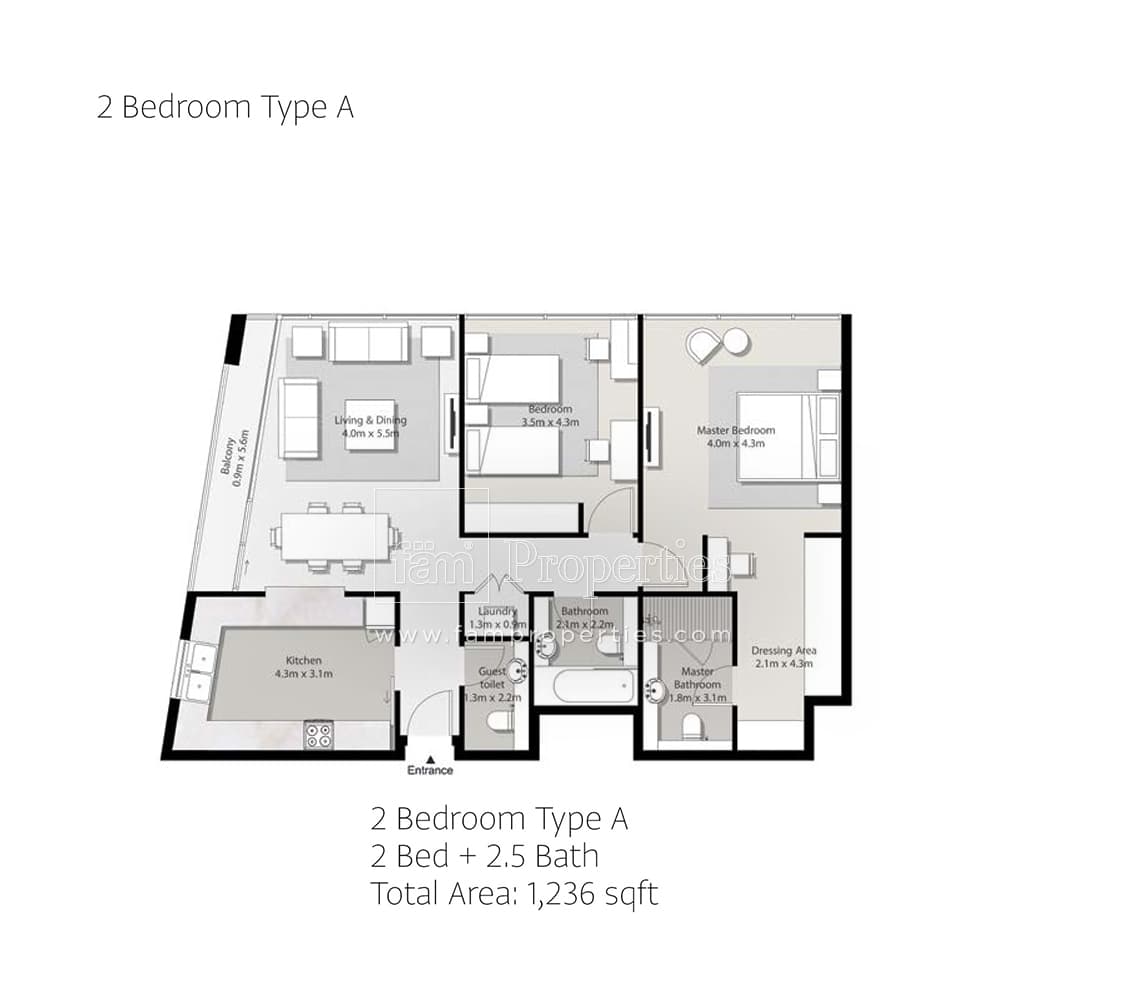 Areej Apartments, 2-Bed Floor Plan, type: 2 Bedroom