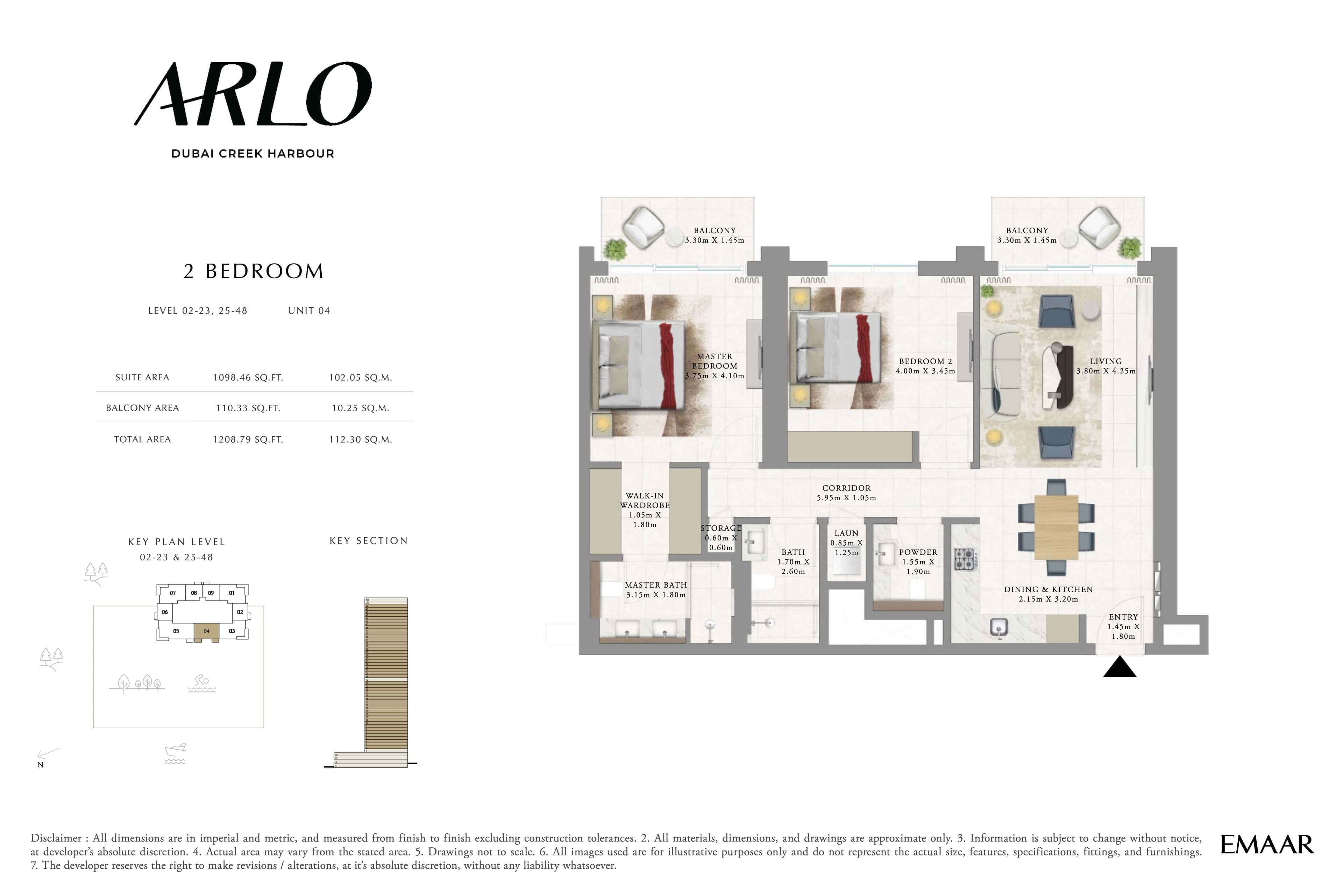 Arlo Tower, 2-Bed Floor Plan, type: 2BR - Lvl 2-23, 25-48 - Unit 4