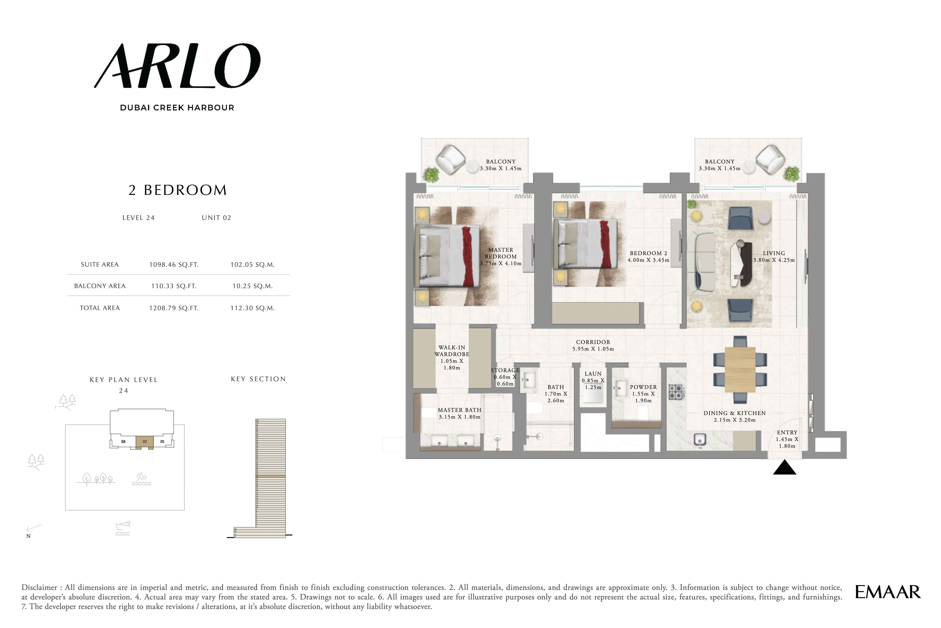 Arlo Tower, 2-Bed Floor Plan, type: 2BR - Lvl 24 - Unit 2