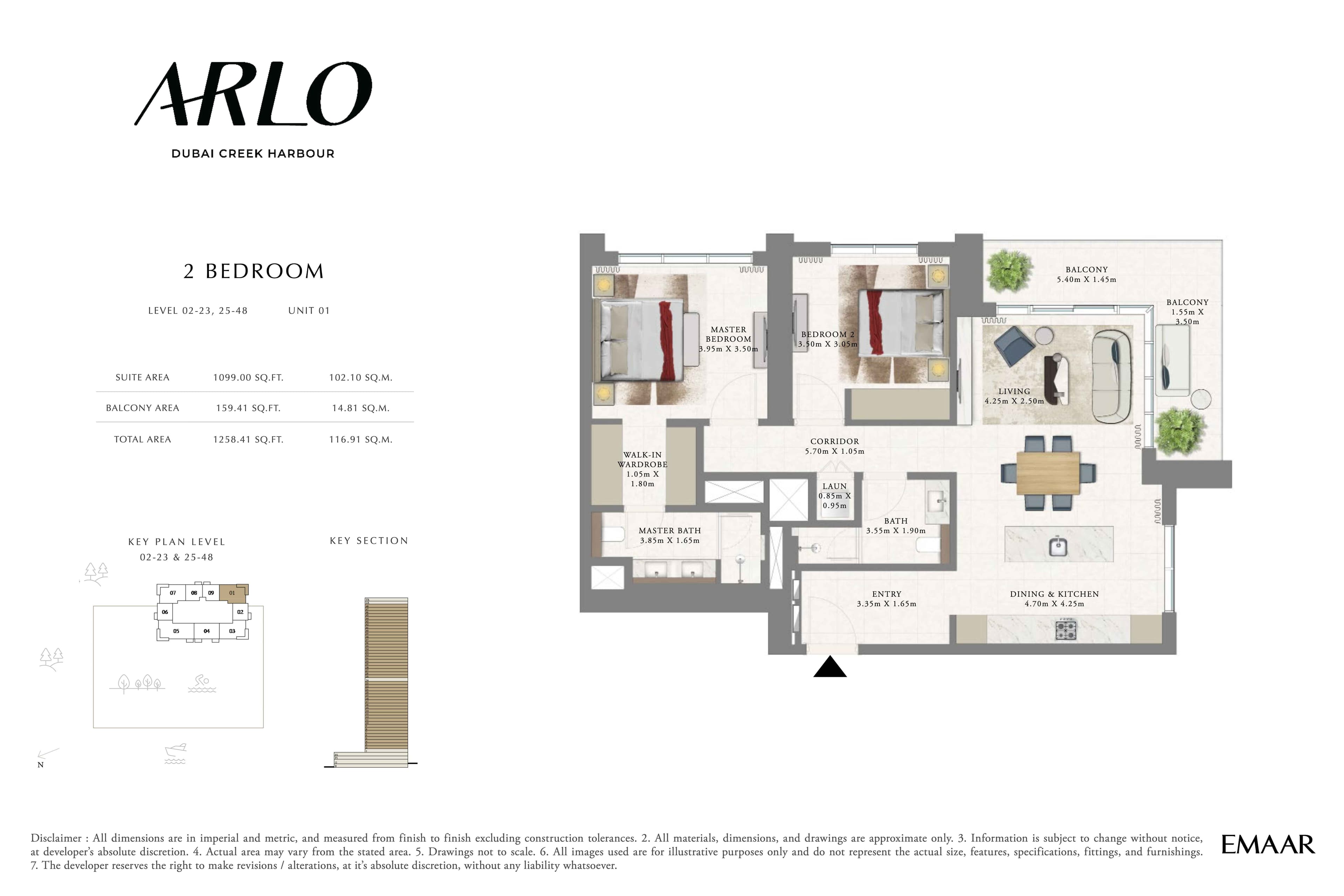 Arlo Tower, 2-Bed Floor Plan, type: 2BR - Lvl 2-23, 25-48 - Unit 1