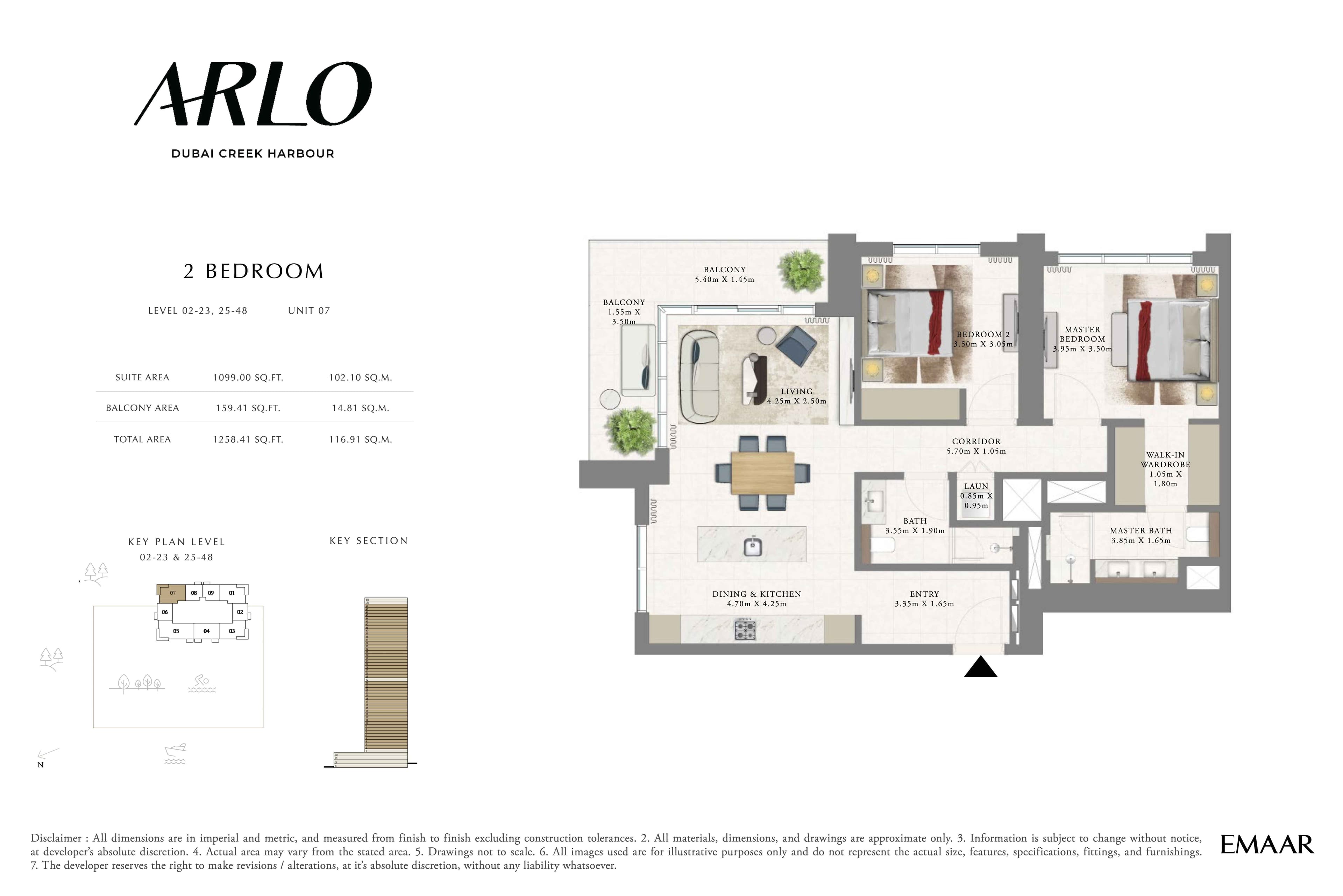 Arlo Tower, 2-Bed Floor Plan, type: 2BR - Lvl 2-23, 25-48 - Unit 7