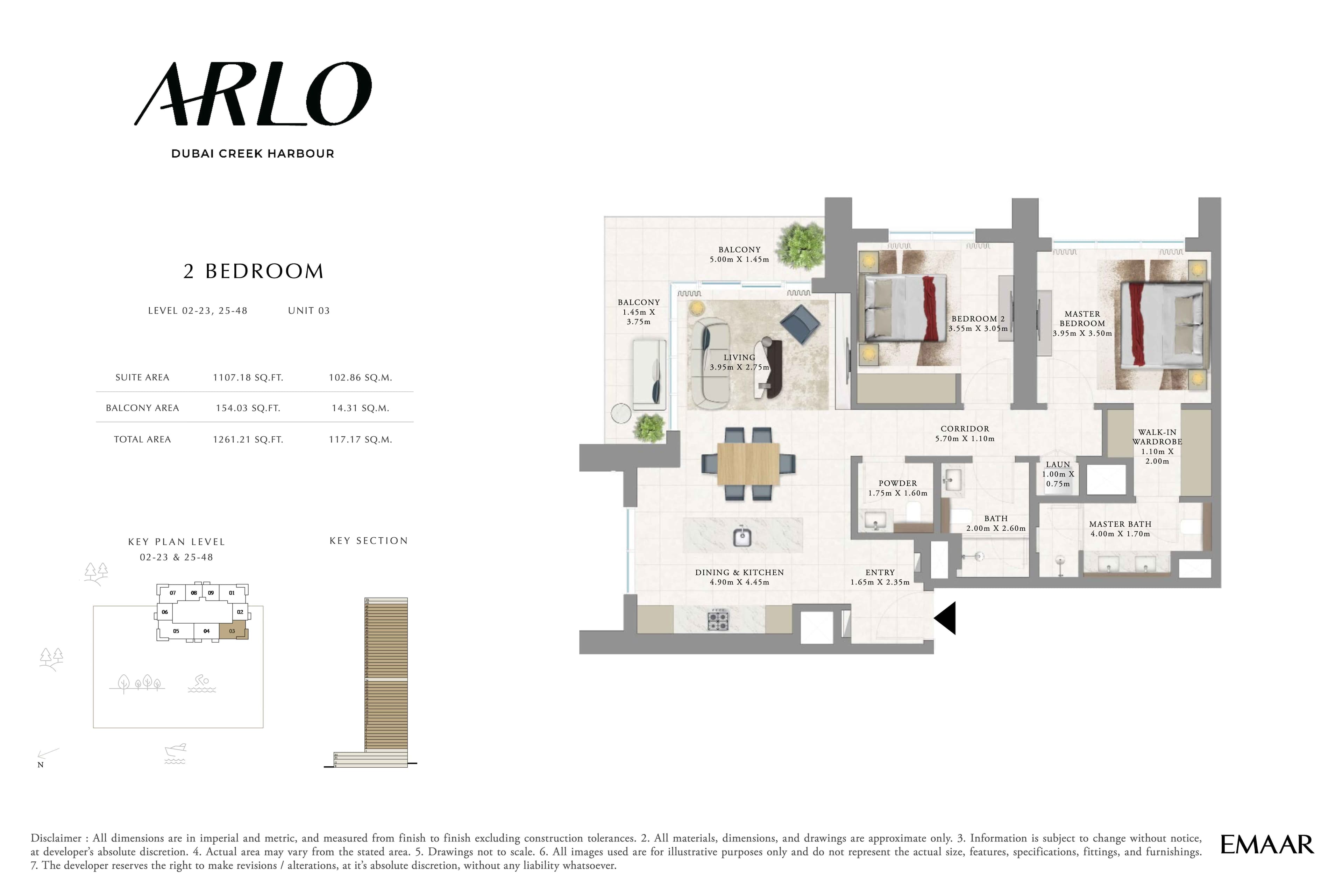 Arlo Tower, 2-Bed Floor Plan, type: 2BR - Lvl 2-23, 25-48 - Unit 3