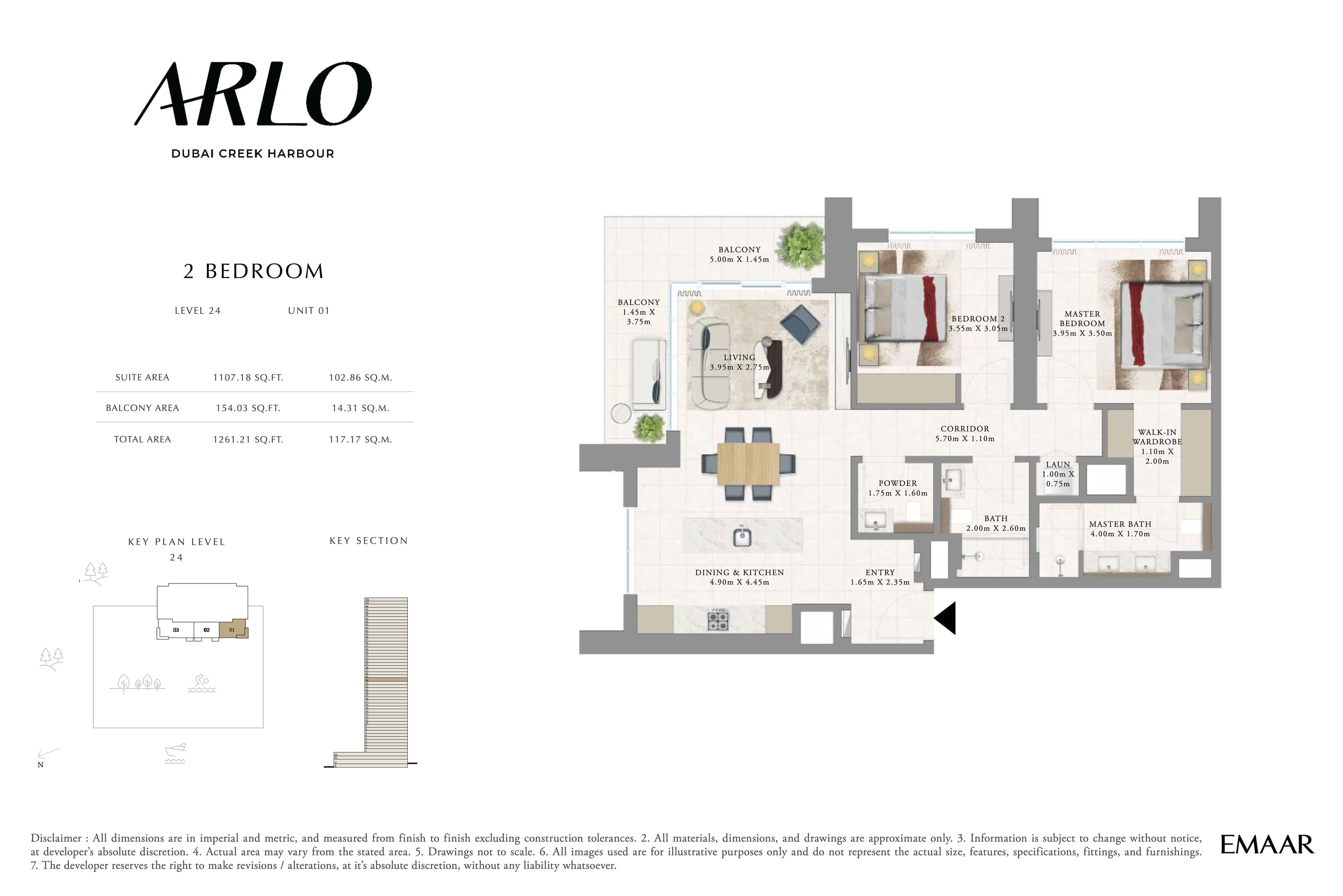 Arlo Tower, 2-Bed Floor Plan, type: 2BR - Lvl 24 - Unit 1
