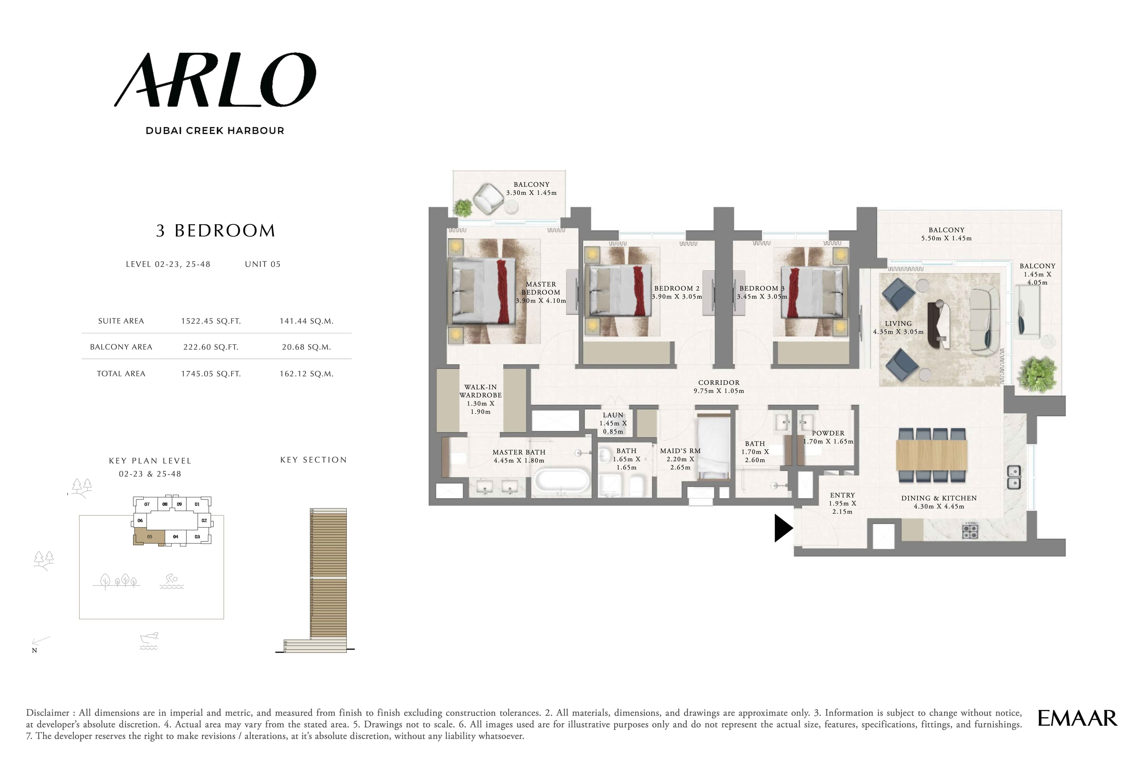Arlo Tower, 3-Bed Floor Plan, type: 3BR - Lvl 2-23, 25-48 - Unit 5