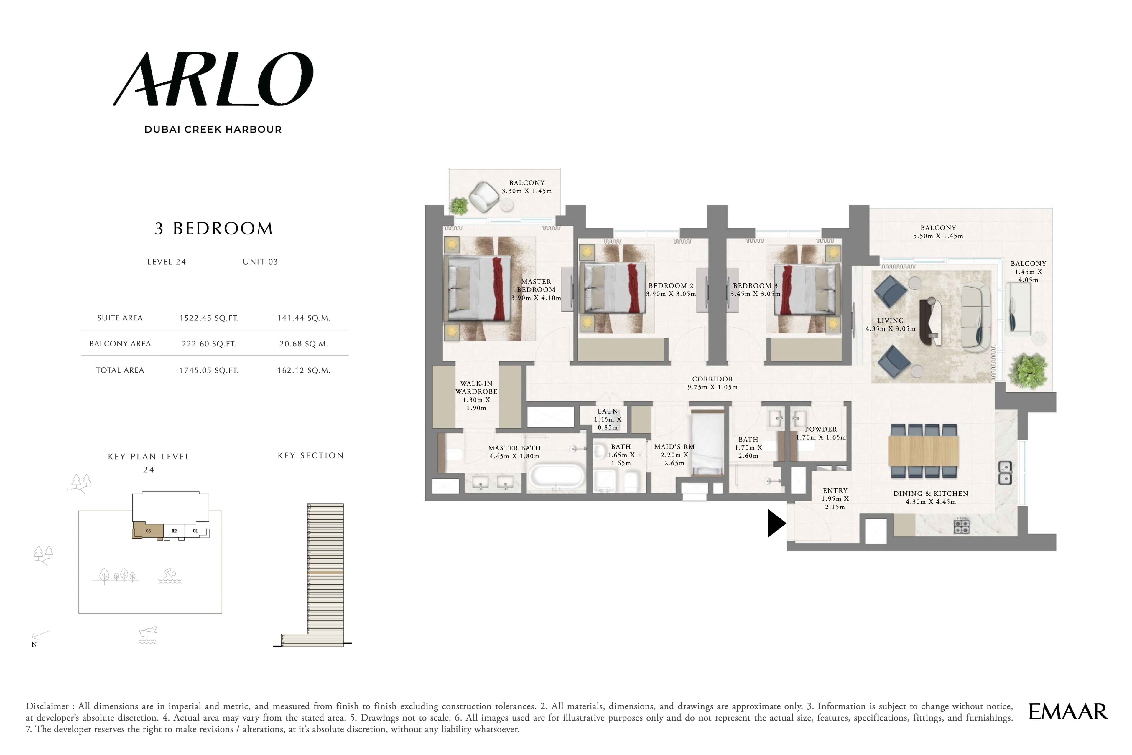 Arlo Tower, 3-Bed Floor Plan, type: 3BR - Lvl 24 - Unit 3