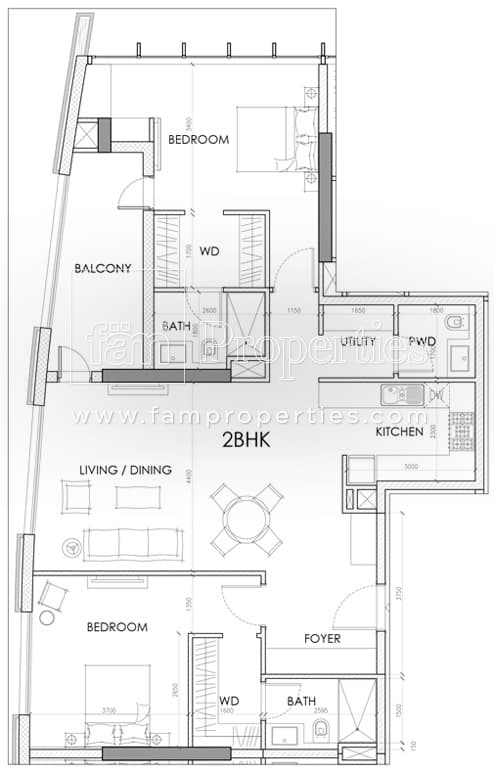 Aston Plaza and Residences, 2-Bed Floor Plan, type: 2 Bedroom