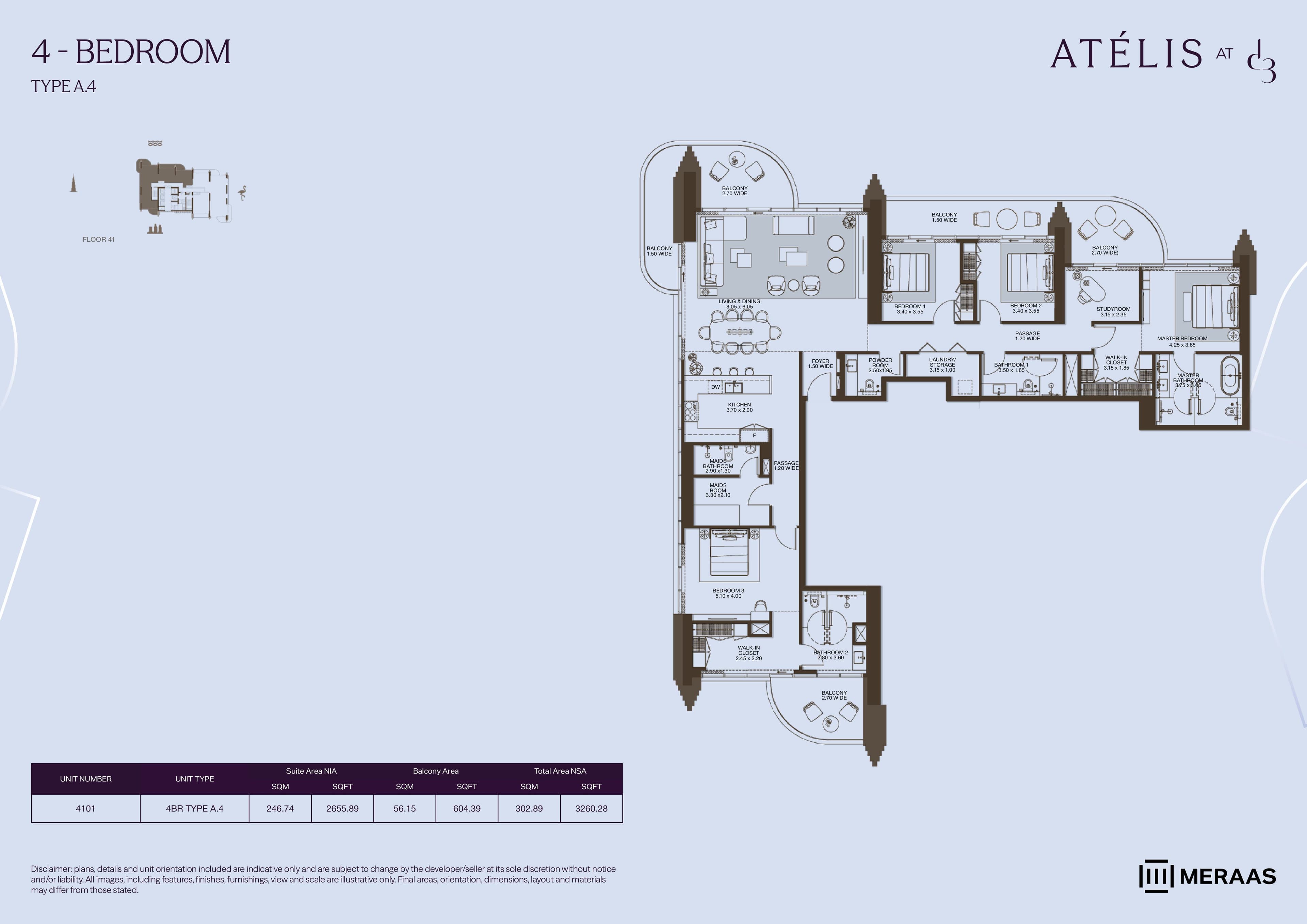 Atelis at D3, 4-Bed Floor Plan, type: 4 Bed