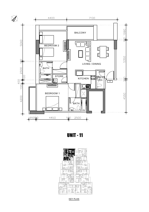 Avanti Tower, 2-Bed Floor Plan, type: 2 Bedroom