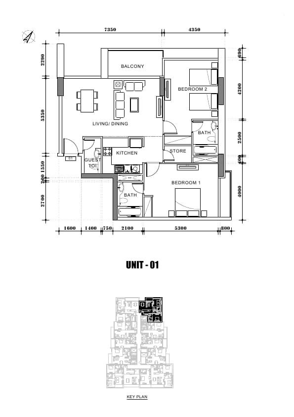 Avanti Tower, 2-Bed Floor Plan, type: 2 Bedroom