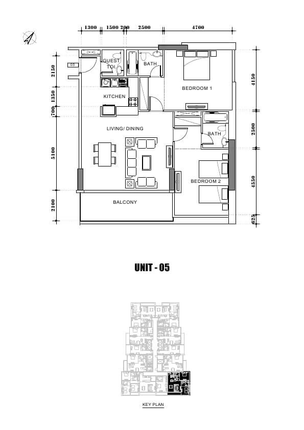 Avanti Tower, 2-Bed Floor Plan, type: 2 Bedroom
