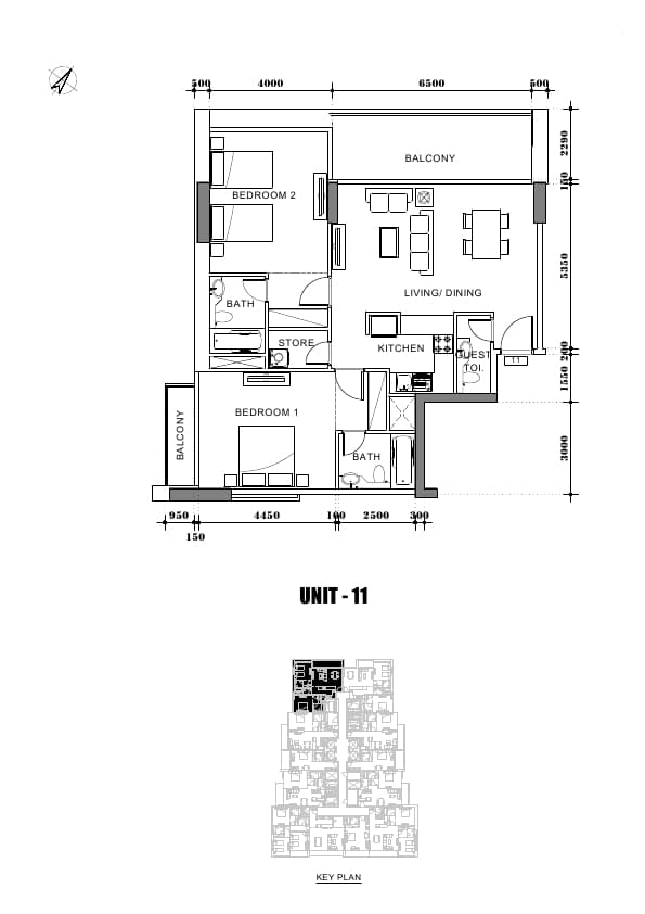 Avanti Tower, 2-Bed Floor Plan, type: 2 Bedroom