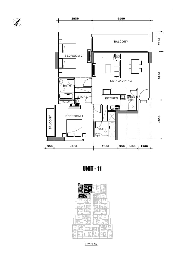 Avanti Tower, 2-Bed Floor Plan, type: 2 Bedroom